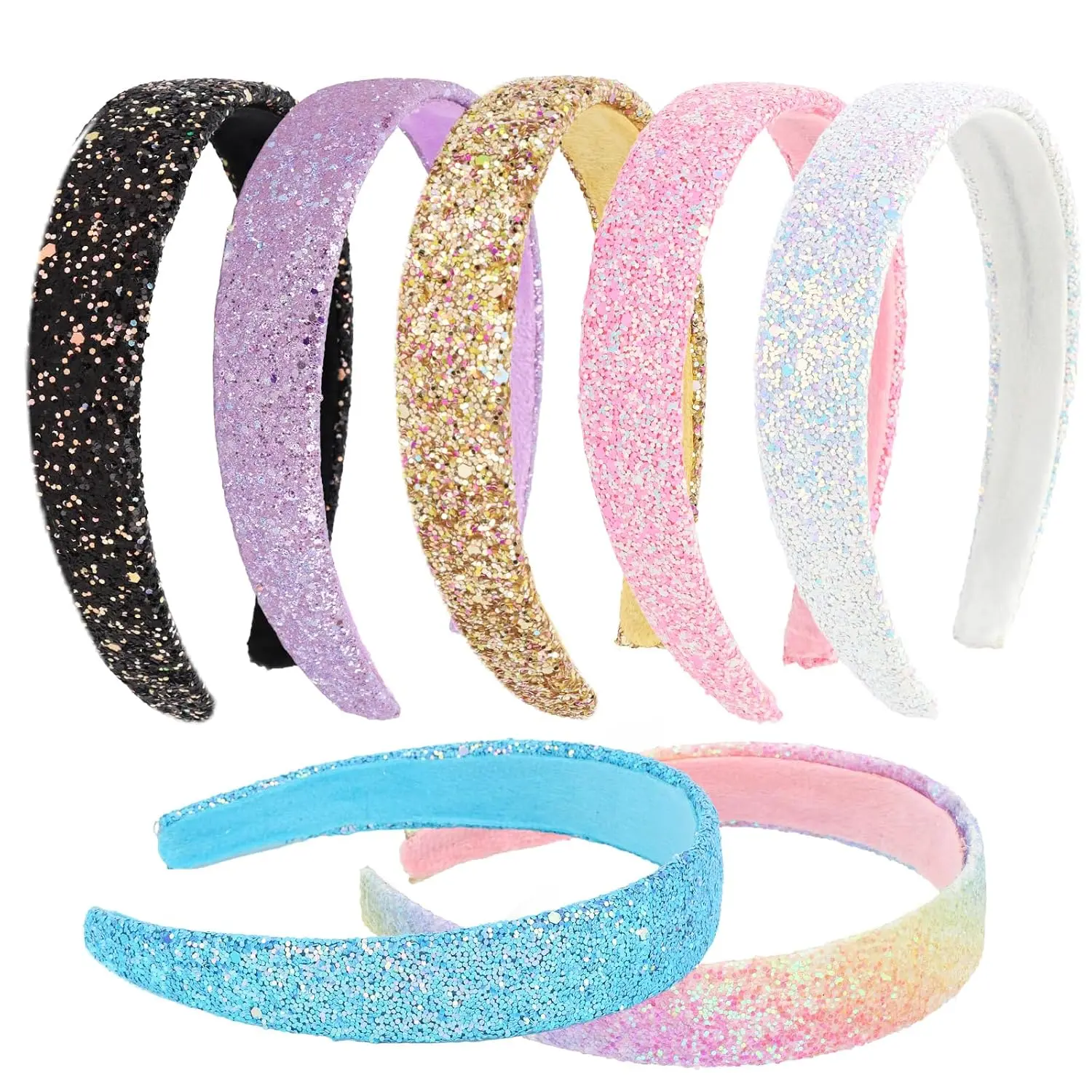 7 count Glitter Sparkly Headbands for Girls Women,Bling Sequin Elastic Comfortable Hair Accessories  to School Party Holiday Daily Wear