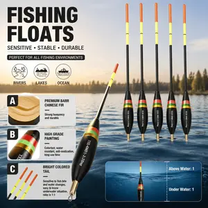 5-Pack Durable Balsa Wood Fishing Floats, High Sensitivity for Night Fishing, Saltwater & Freshwater, 5 Sizes, Universal for Boat, Shore, Ocean & Lake Fishing Tackle Accessories
