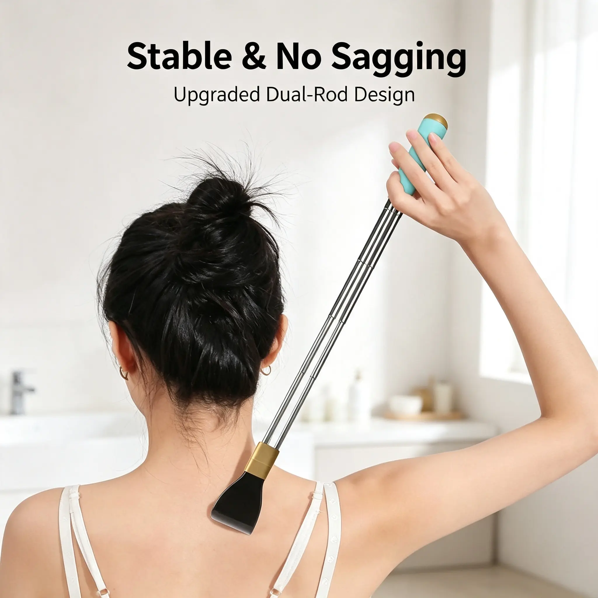 Stainless Steel Telescopic Back Scratcher with Anti-Rotating Double Rods, Adjustable Long-Reach Itch Relief Tool, Durable Portable Self-Care Massage Aid for Elderly