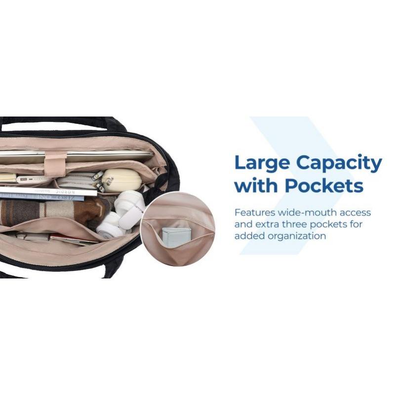 BIGWIG 20L Fluffy Tote Bag, Women's Quilted Laptop Shoulder Handbag, Lightweight Handbag with Multiple Compartments for Travel and Work Organization, Zipper Closure, large capacity zipper shoulder bag