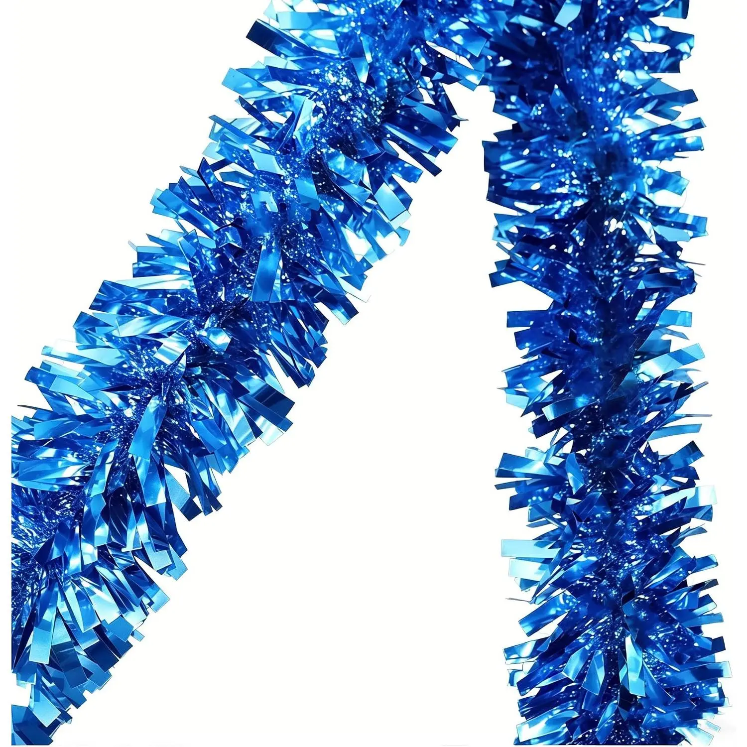 33Ft Christmas Tinsel Garland Shiny Broadleaf Stripes Twist Metallic  Decor for Christmas Tree,  Year Eve Party, Wedding, Anniversary Backdrop,  Indoor Outdoor Decorations(Blue)