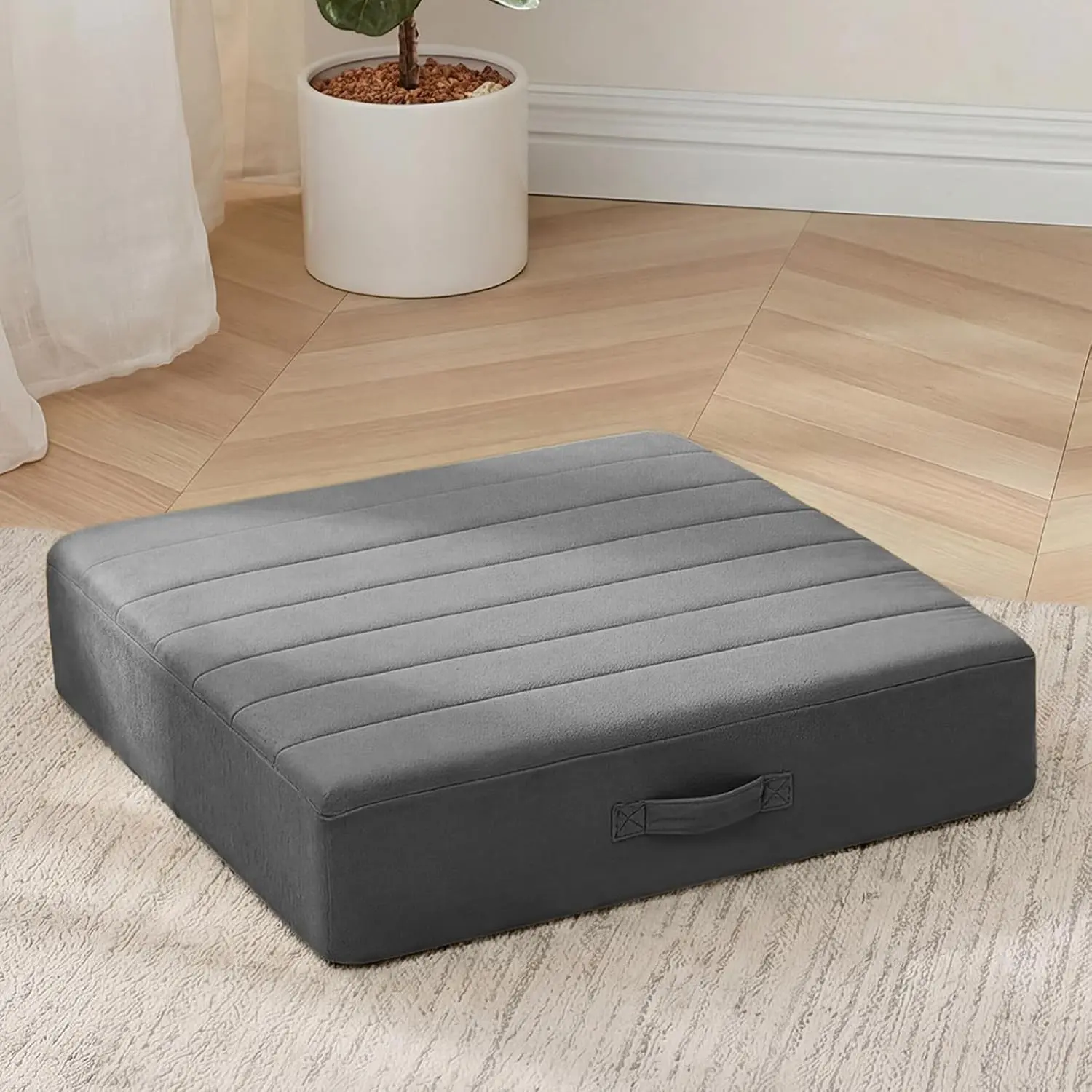 MeMoreCool 24 Inch Square Grey Floor Pillow for Adults, Thick Foam Filled Floor Cushion