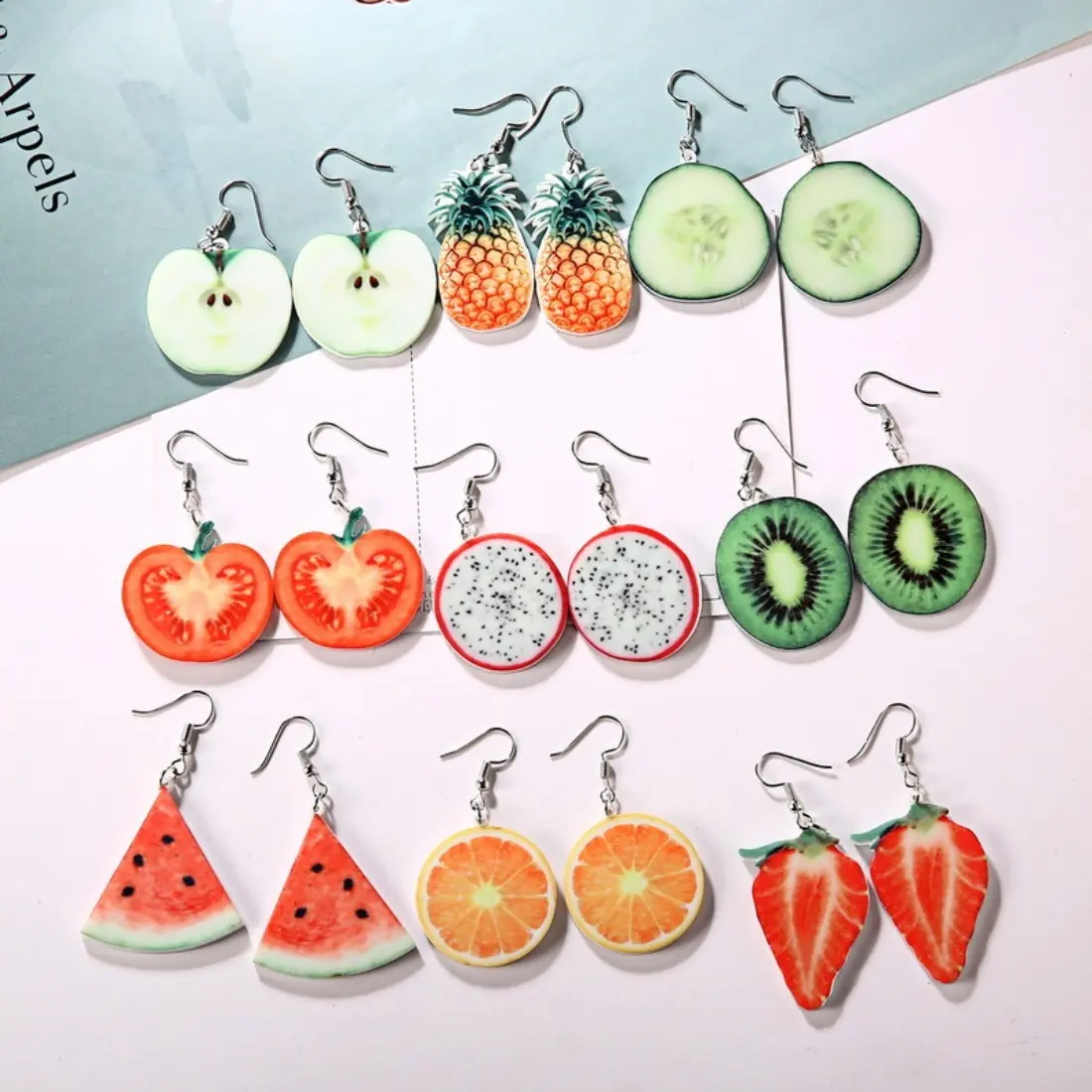 Tropical Fruit Earrings for Women, Pineapple Watermelon Stud Earrings Trend, Cute Summer Fruit Jewelry Set, Lightweight Colorful Statement Accessories, Fun Beach Party & Vacation Outfit Jewelry