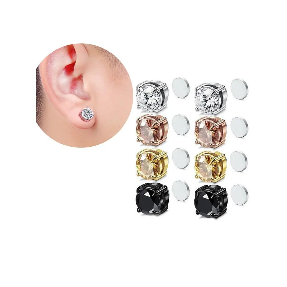 4-pack Magnetic Ear Clips for Unpierced Ears, Zirconium Stone Jewelry, Punk Style, All-Seasons Accessory, Comfortable Material, Unisex Design