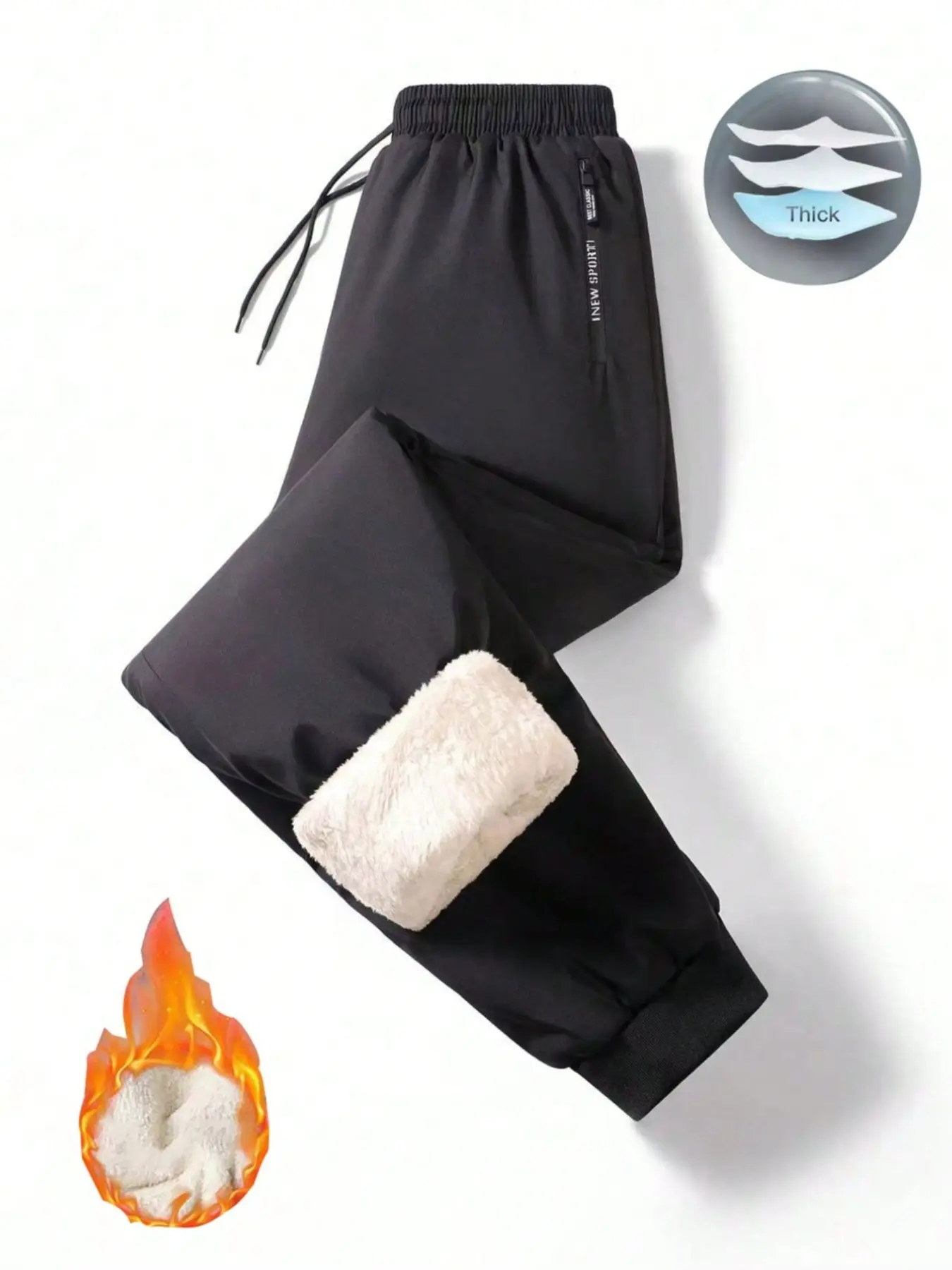 Men's Thickened Fleece Pants for Autumn Winter, Outdoor Warm Cotton Trousers, Elastic Waist Drawstring Casual Loose Comfy Outerwear