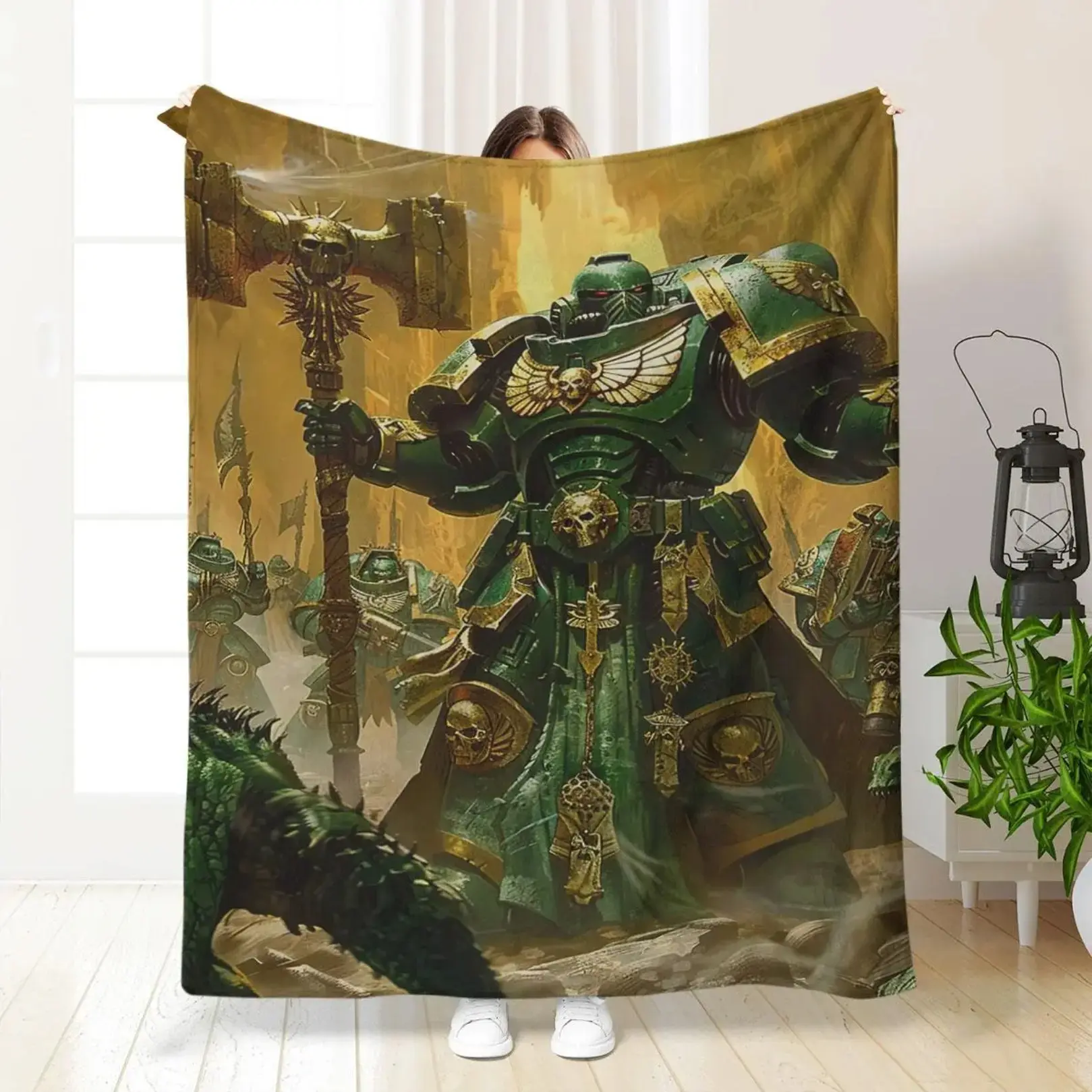 40K Theme Printed Flannel Blanket, Cool Bedroom Soft Throw Blanket, Air-conditioned Room Blanket, Warm Nap Blanket for Home Office Travel Camping, Flannel Cozy Blanket, Perfect Birthday Christmas Holiday Gift for Wargame Fans Man Cave Game Room Decor