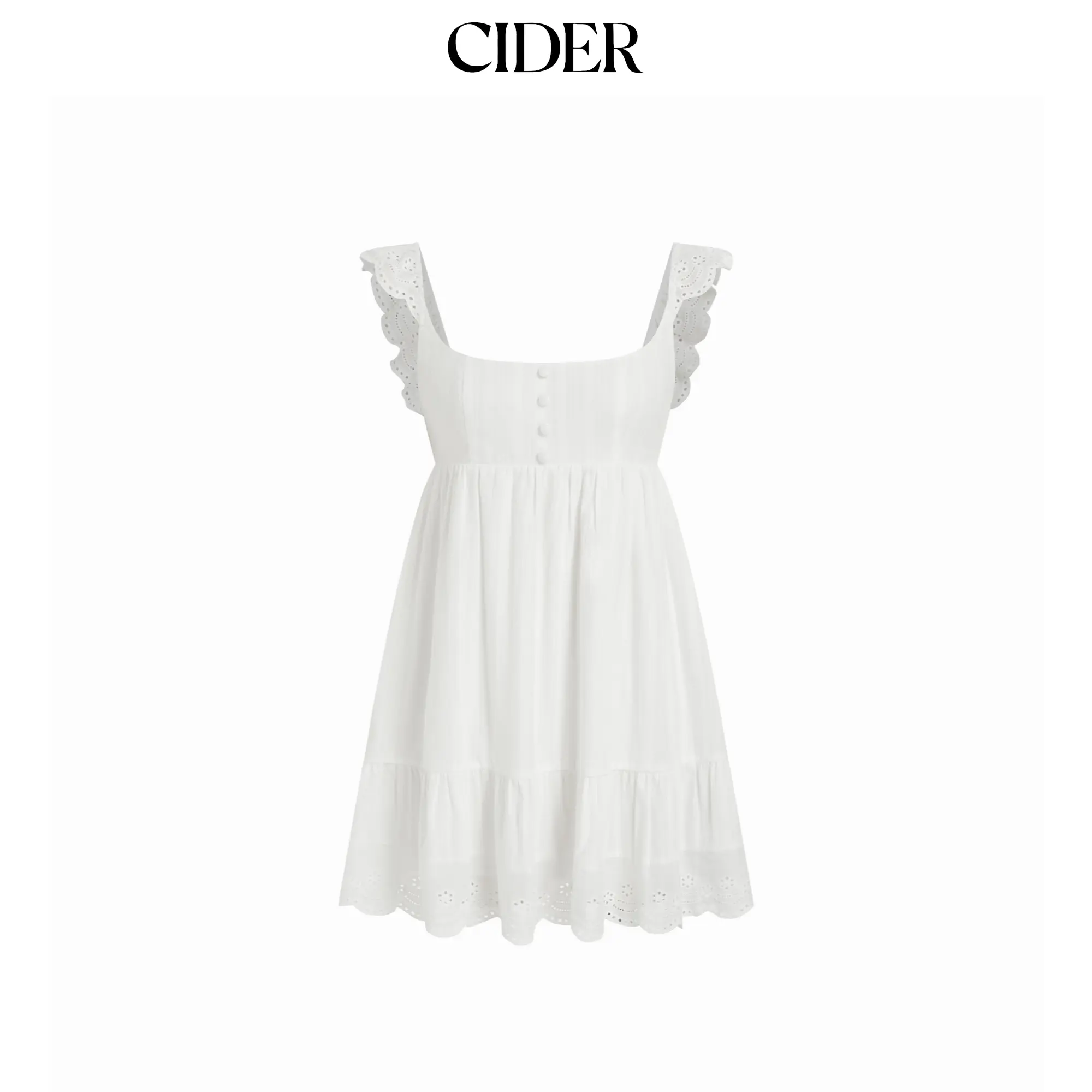 Cider Jacquard Square Neck Ruffle Sleeve Broderie Anglaise Babydoll Mini Dress SummerFinds