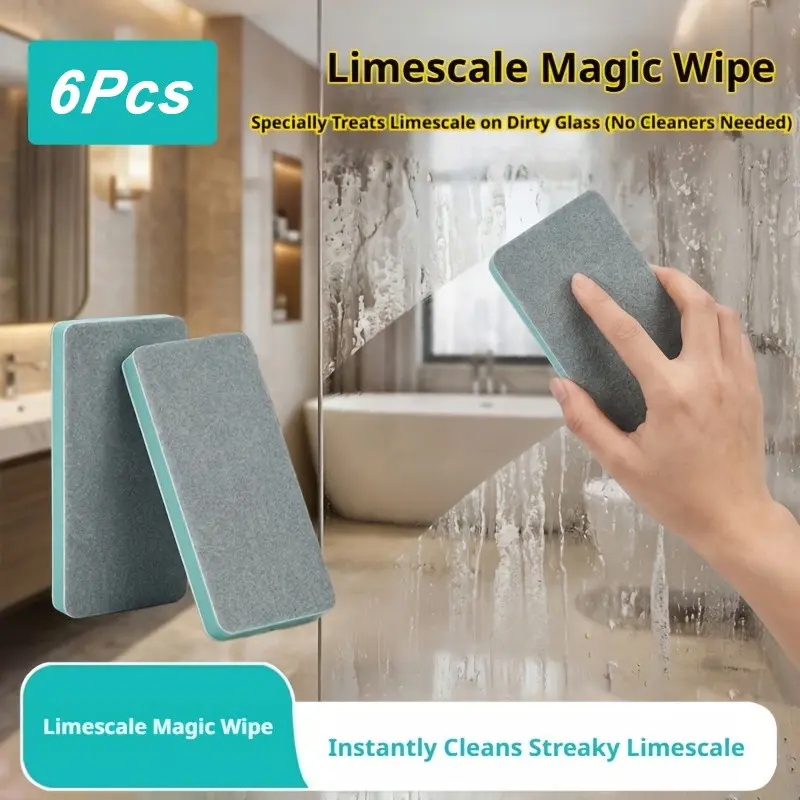 6pcs Glass Water Stain Magic Eraser Brush, Home Bathroom Mirror Shower Tile Strong Water Stain Remover, Multi-Functional Window Glass Cleaning Tool, Bathroom Cleaning Tools