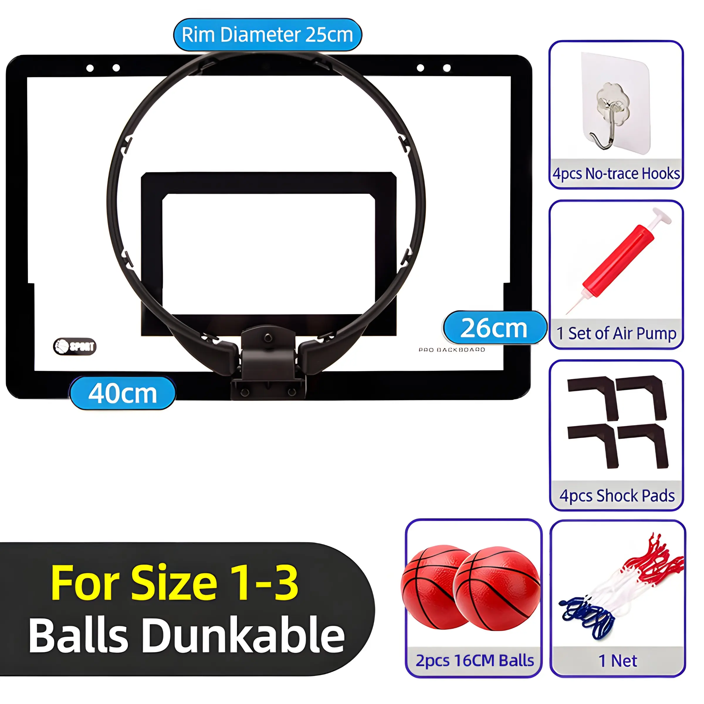 Indoor Foldable Basketball Hoop, Kids Door Mount Office Basket, Teen and Adult Mini Hoop, Includes 1-2 Balls, Perfect for Home Use, Over the Door Basketball Hoop Indoor, Basketball Hoop System