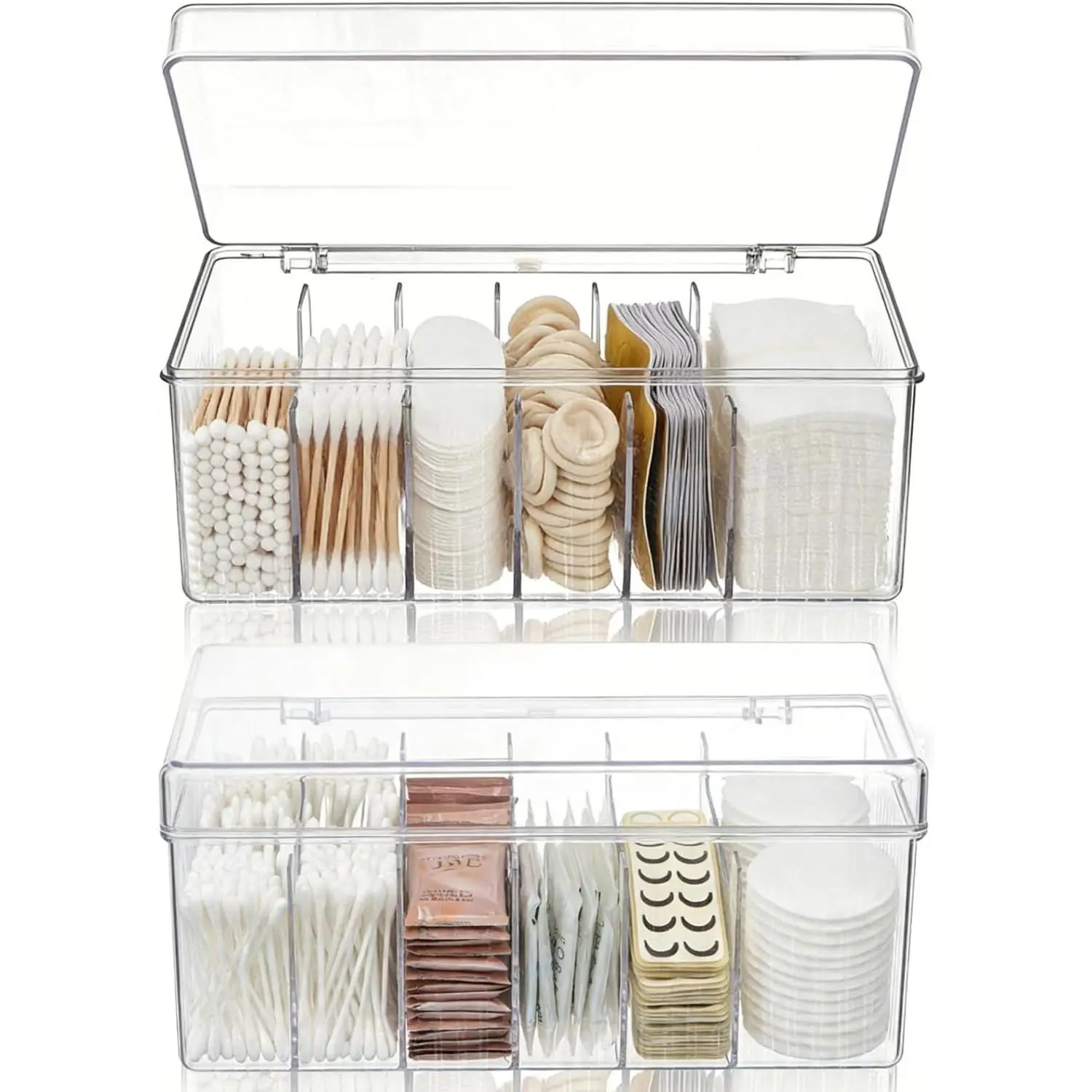 2 Pack Lash Extension Organizer, Clear Small Eyelash Cart Storage Boxes with 6 Compartments, Separated Large Capacity Eyelash Extension Supplies Storage Container for Lash Techs