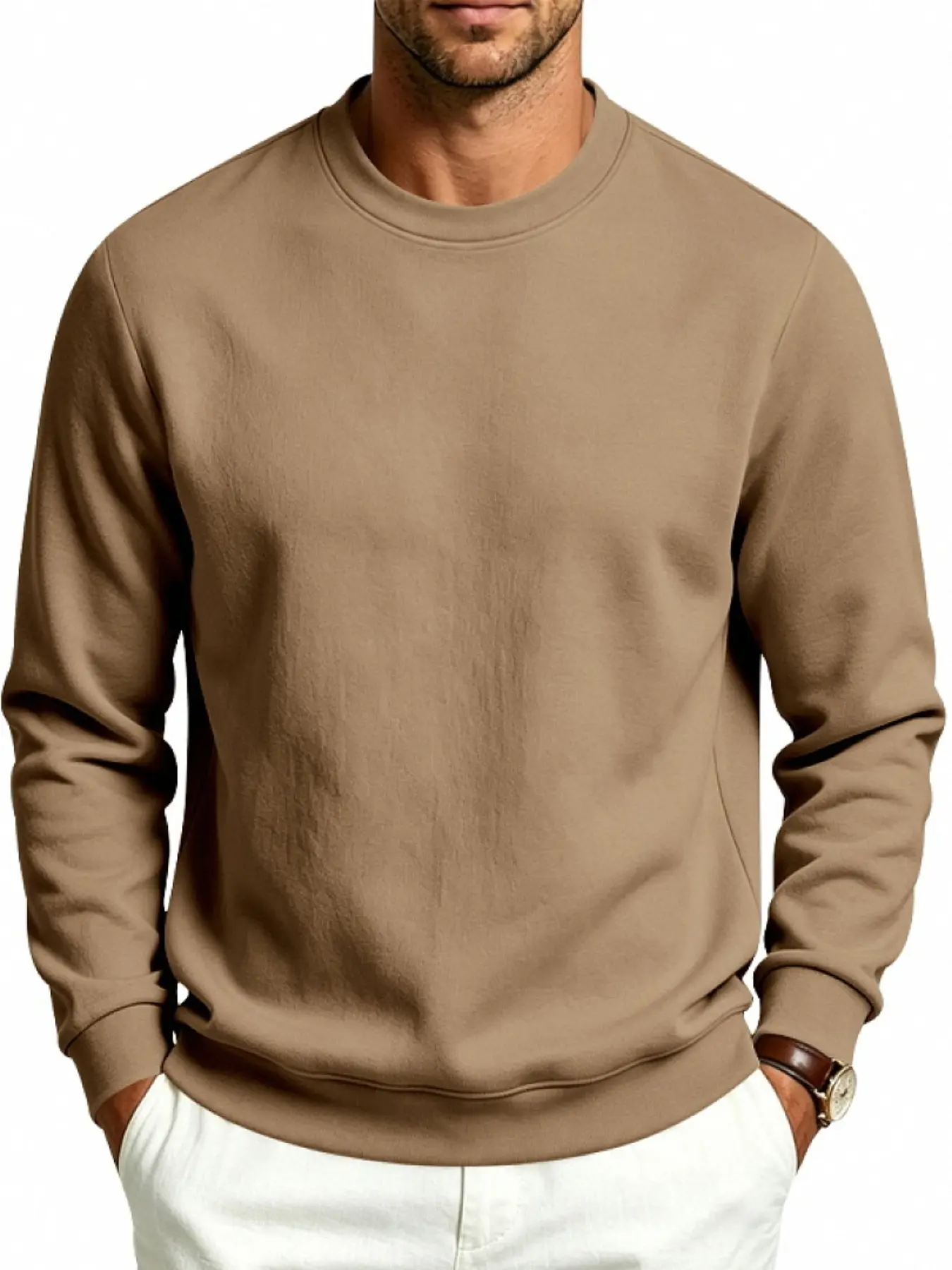 Men Fleece Lined Crew Neck Sweatshirt Solid Color Thick Warm Loose Fit Pullover Long Sleeve Tops Basic Casual Sweatshirts For Autumn Winter Daily Commute 9 Colors Available Multiple Sizes Menswear