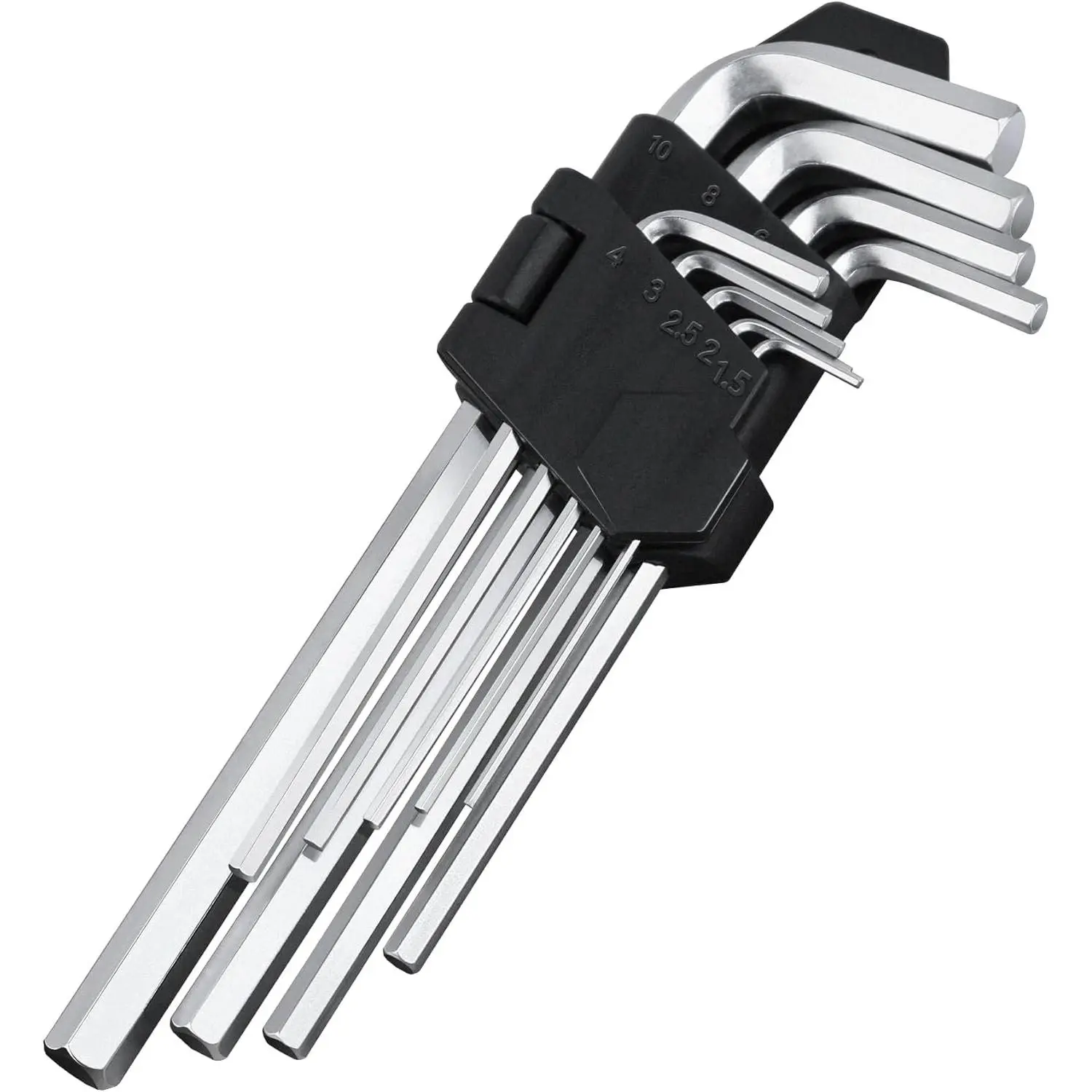 Metric Allen Wrenches Sets, 9 count L Shape Hex Key Set, CR-V Steel Allen Key Set, 1.5-10mm,  and Chamfered Tips, HT0221-SS