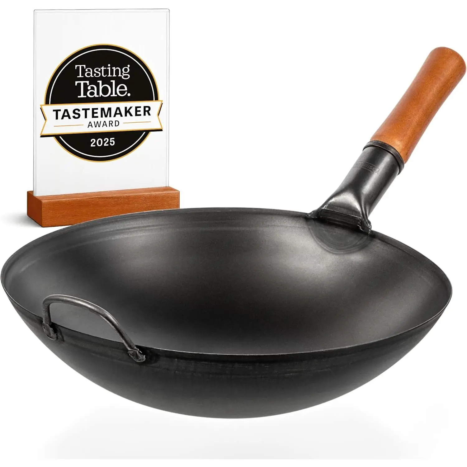 14" Carbon Steel Wok with Round Bottom – Pre-Seasoned Pow Wok for Stir Fry – Traditional Chinese  Black Steel Pan – Outdoor Cookware for Gas Stovetops, Open Fire, BBQ, Camping