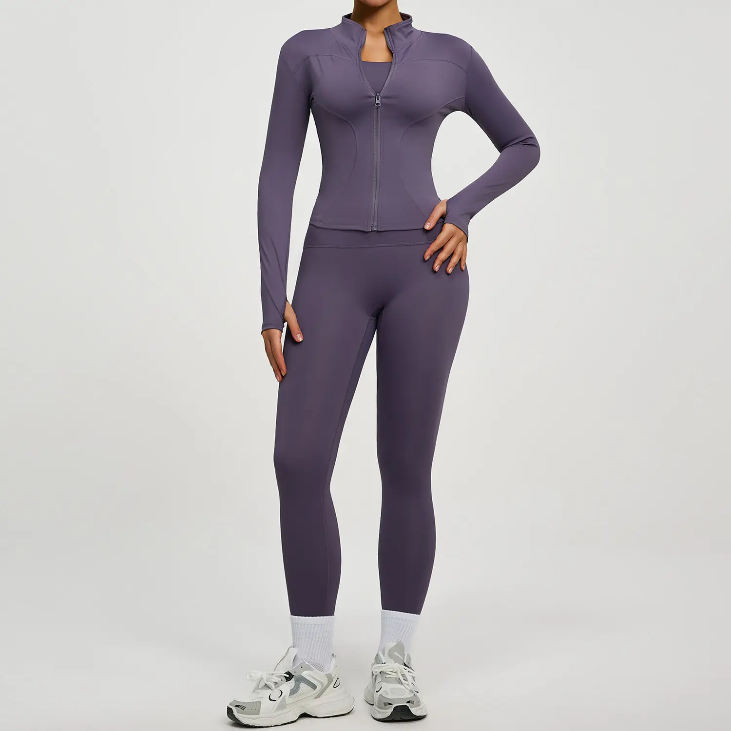 Women's 2-Piece High-Stretch High-Waisted Set - Full Length Top, Butt-Lifted Female Wear for Running, Fitness, Machine Washable Workout Yoga Outfit
