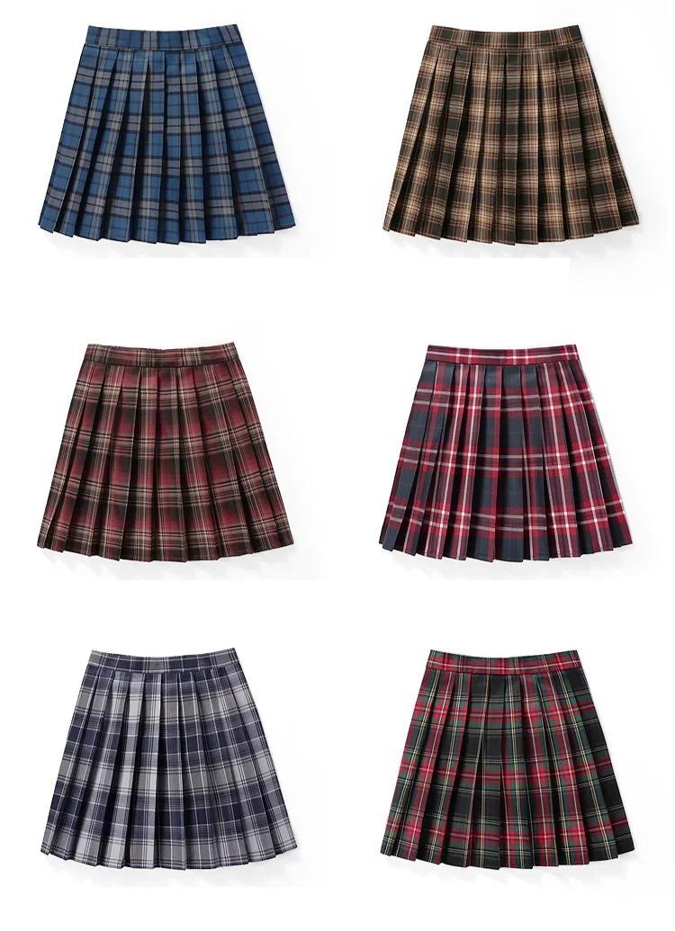 Women Summer Plaid Pleated Skirt With Necktie Bowtie Korean Jk Skirt Uniform Japanese School Preppy A Line Mini Skirts
