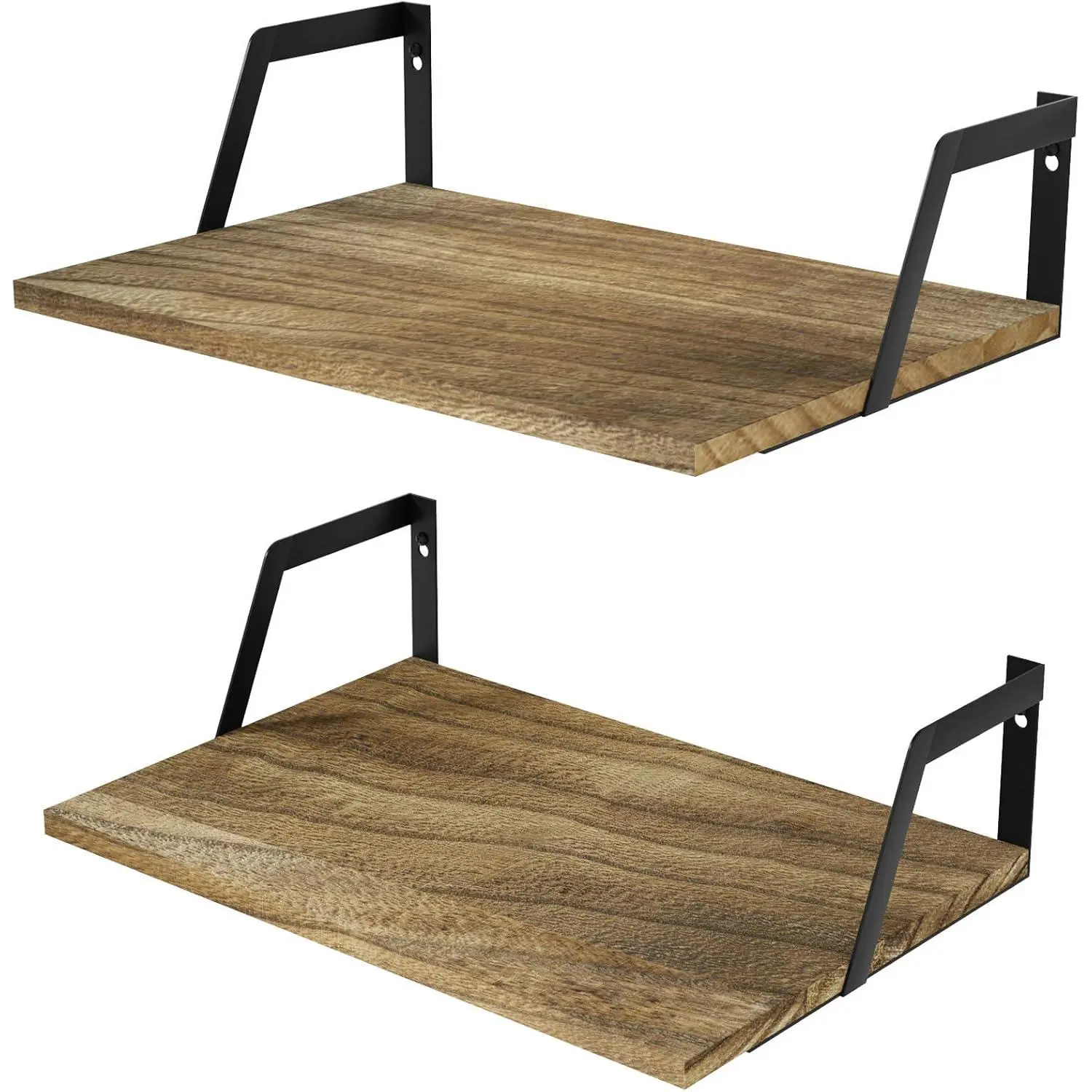 Floating Shelves Wall Mounted Set of 2 Rustic Wood Shelves with Large Capacity(Carbonized Black)