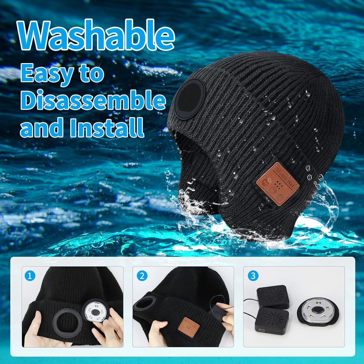 Bluetooth Beanie with Light, Unisex USB Rechargeable  Headlamp Cap with Headphones and Built-in Speaker Mic,Unique Christmas Birthday Gifts for Men Husband Teen warm beany Knit Balaclava Outdoor