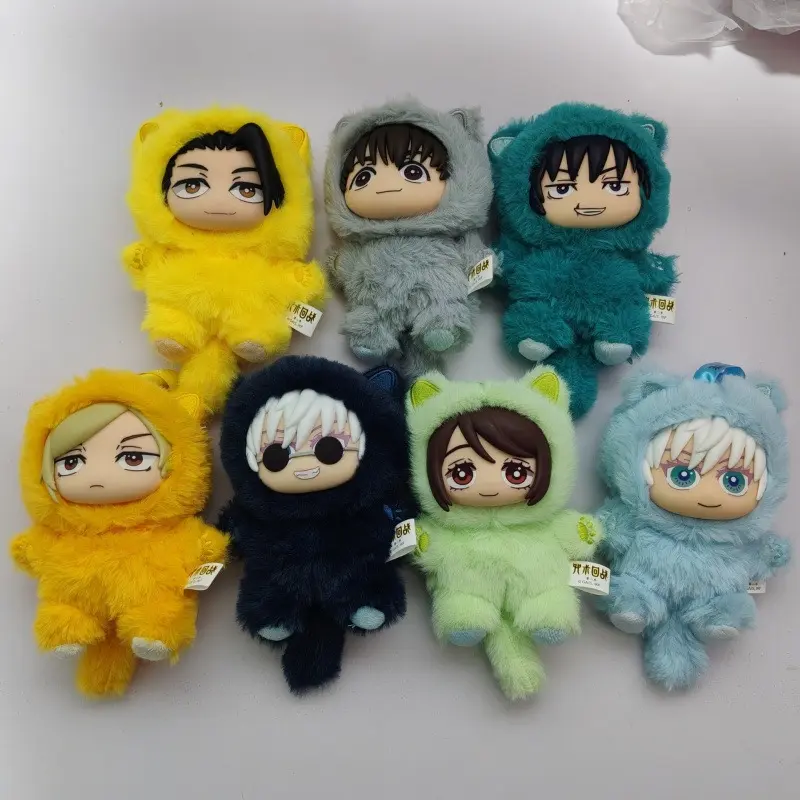 Jujutsu Kaisen Full Set Cat Hood Plush Doll Anime Character Fluffy Kitten Onesie Stuffed Toy Gojo Geto Megumi Yuji Nobara Choso Shoko Mini Backpack Pendant Manga Fan Collectible Gift For Teens Cross-Border Wholesale