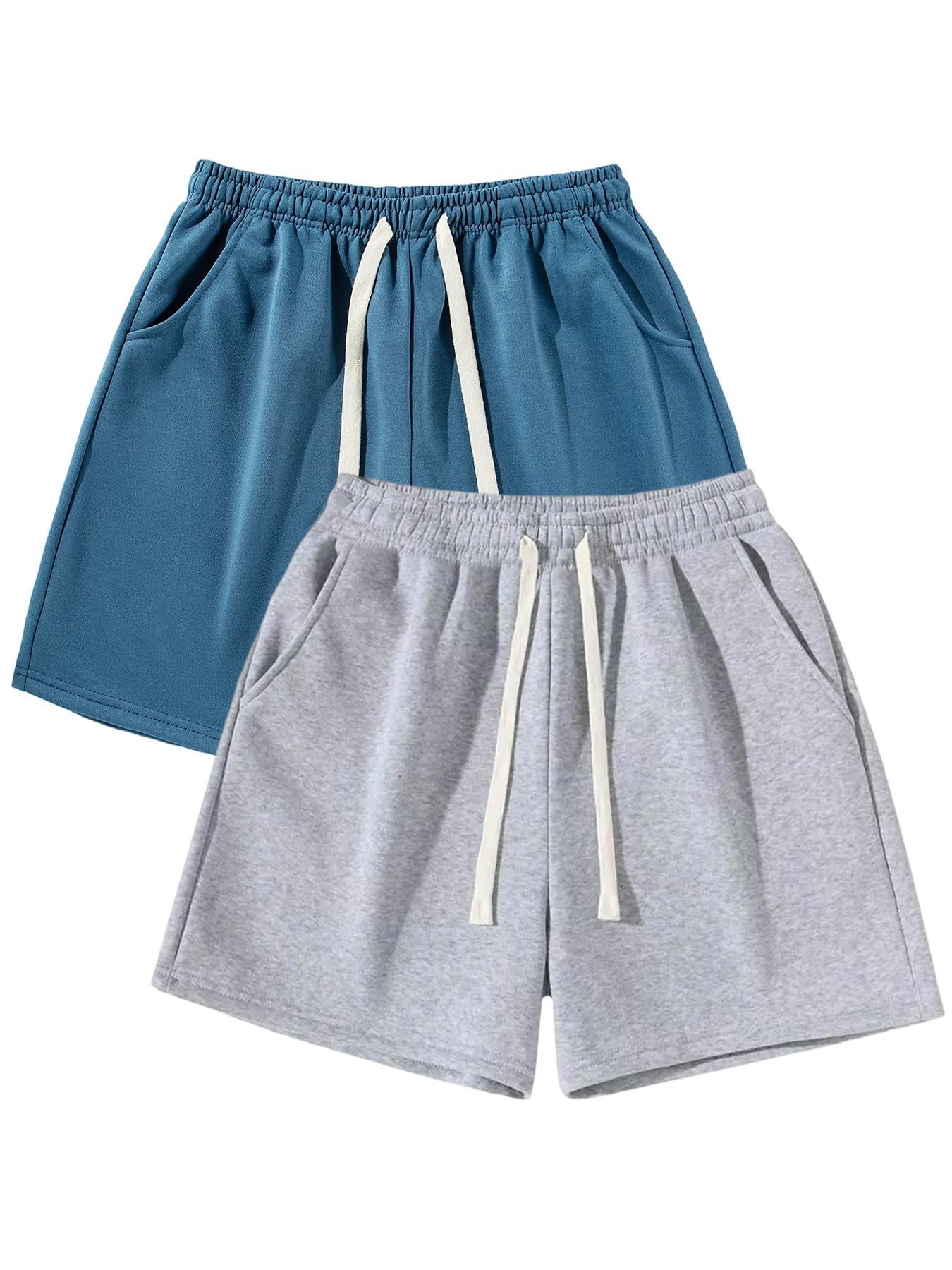 Men's Solid Plain Drawstring Waist Shorts, Casual Comfy Breathable Side Pocket Shorts for Summer, Men's Bottoms for Daily Wear