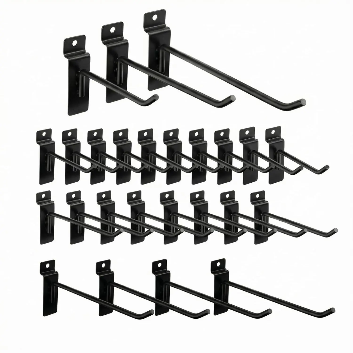 24 Pack Slatwall Hooks Heavy Duty Garage Wall Hooks Set, 4/6/8 Inch Metal Tool Hangers for Slat Wall Panels, Garage, Shed & Workshop Storage Organization(Black)