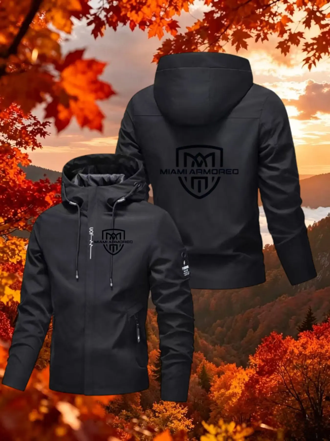 New Men's Trendy Hooded Jacket, Shield Badge Letter Print, Outdoor Commute Versatile Windbreaker, All Seasons Casual Flying Jacket