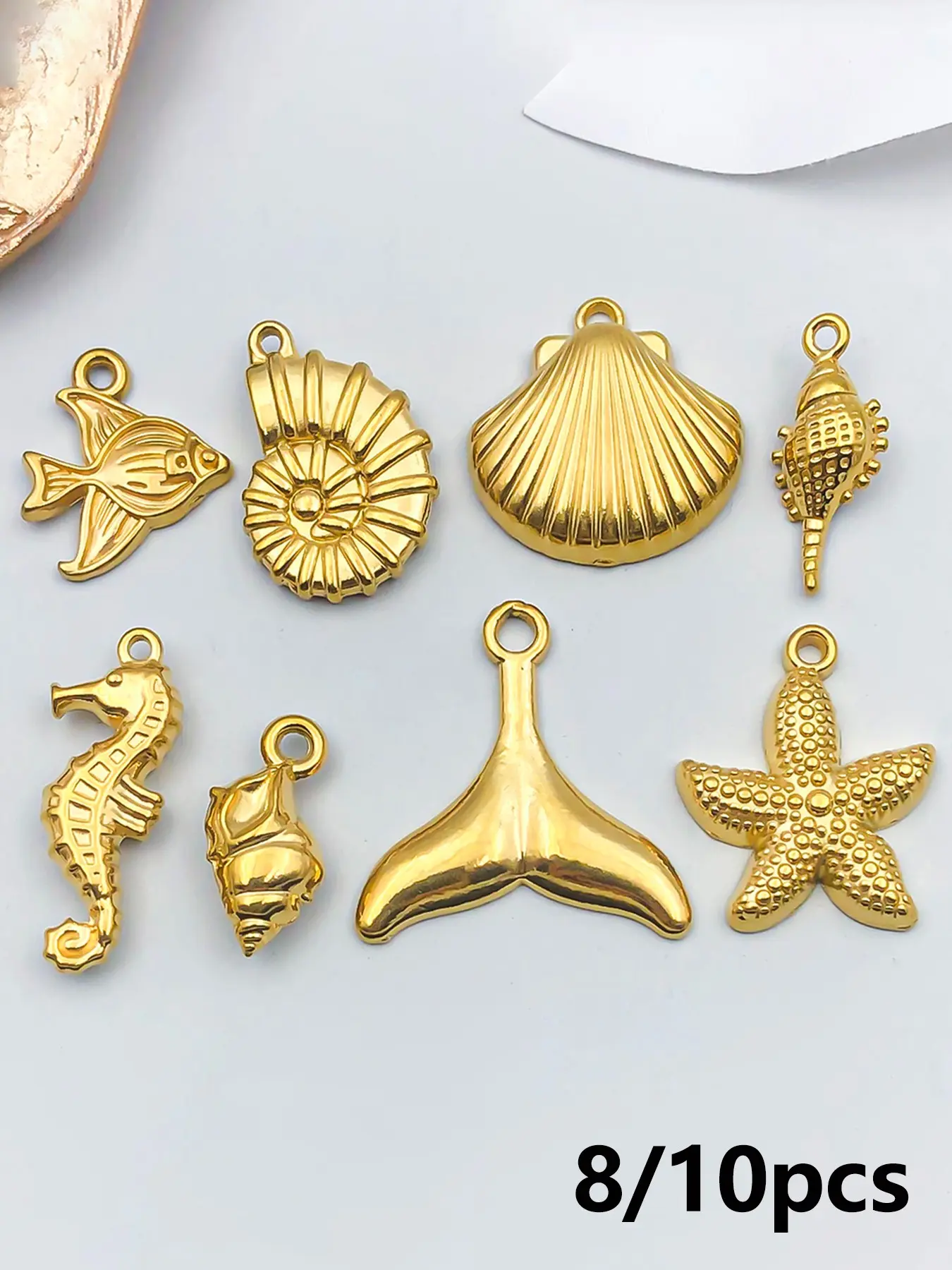 8/10pcs Stainless Steel Vacuum Plated Ocean Animal Charms, Starfish Shell Conch Pendant, DIY Jewelry Making Accessories, Earrings Necklace Bracelet Keychain