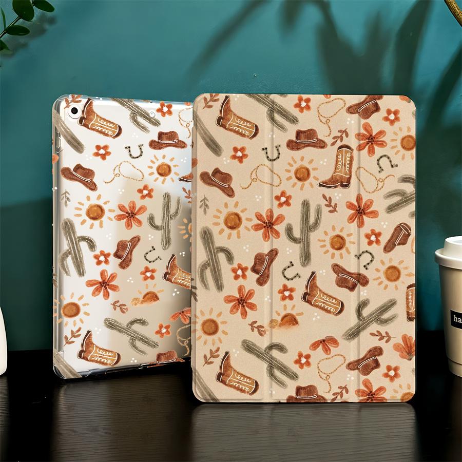Horseshoe and cactus pattern, adjustable stand and pen slot, foldable non-slip TPU protective case,iPad mini, iPad Air, iPad Pro/iPad 10th generation, 11th generation and other iPad models.