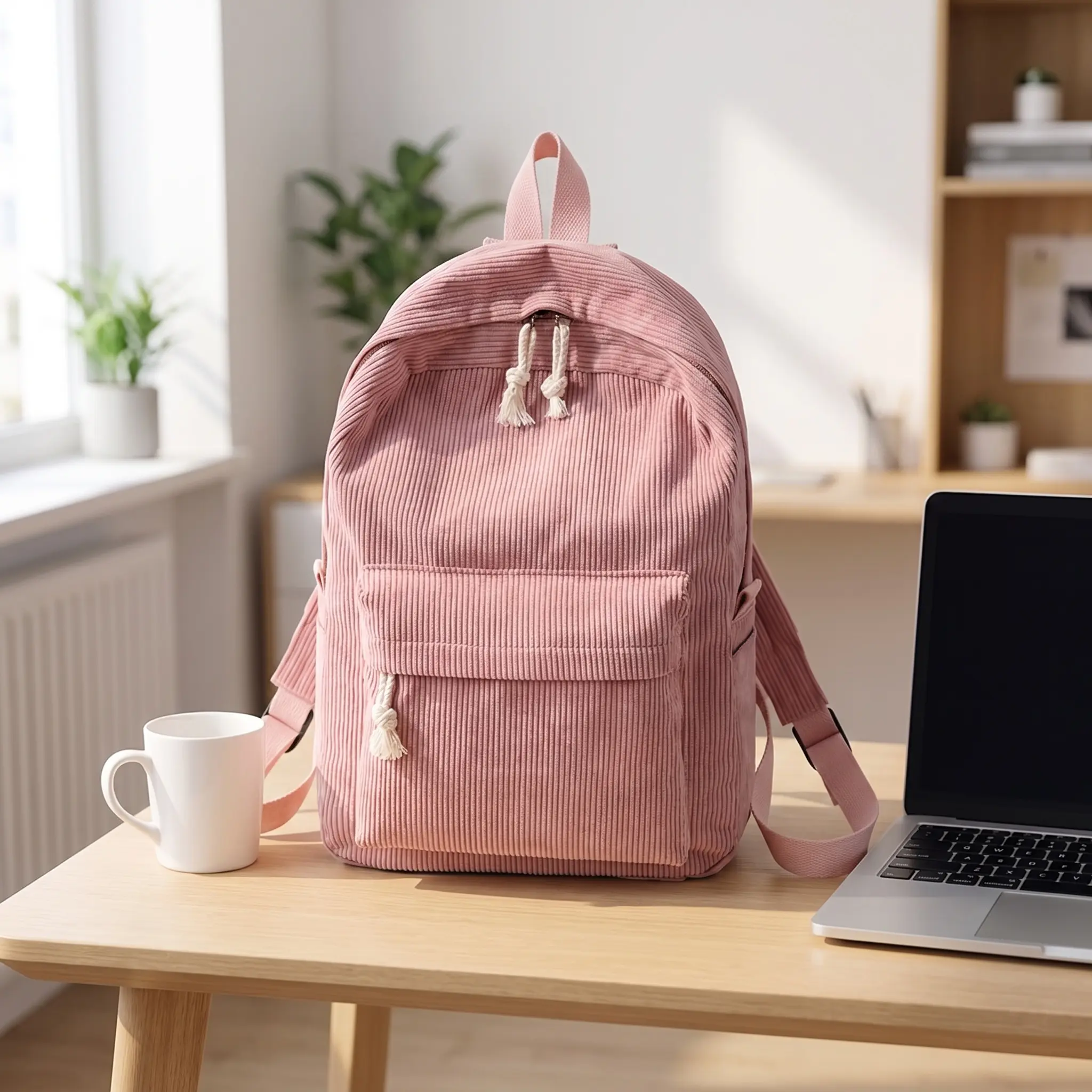 Women's Corduroy Laptop Backpack - Ultra Light, Double Strap, Aesthetic Vintage, Multi-Pocket, Fits 13in Laptop, Back to School Haul School Backpack for Students, Women's Fashion Travel Daypack, Casual, Backpacks For Women