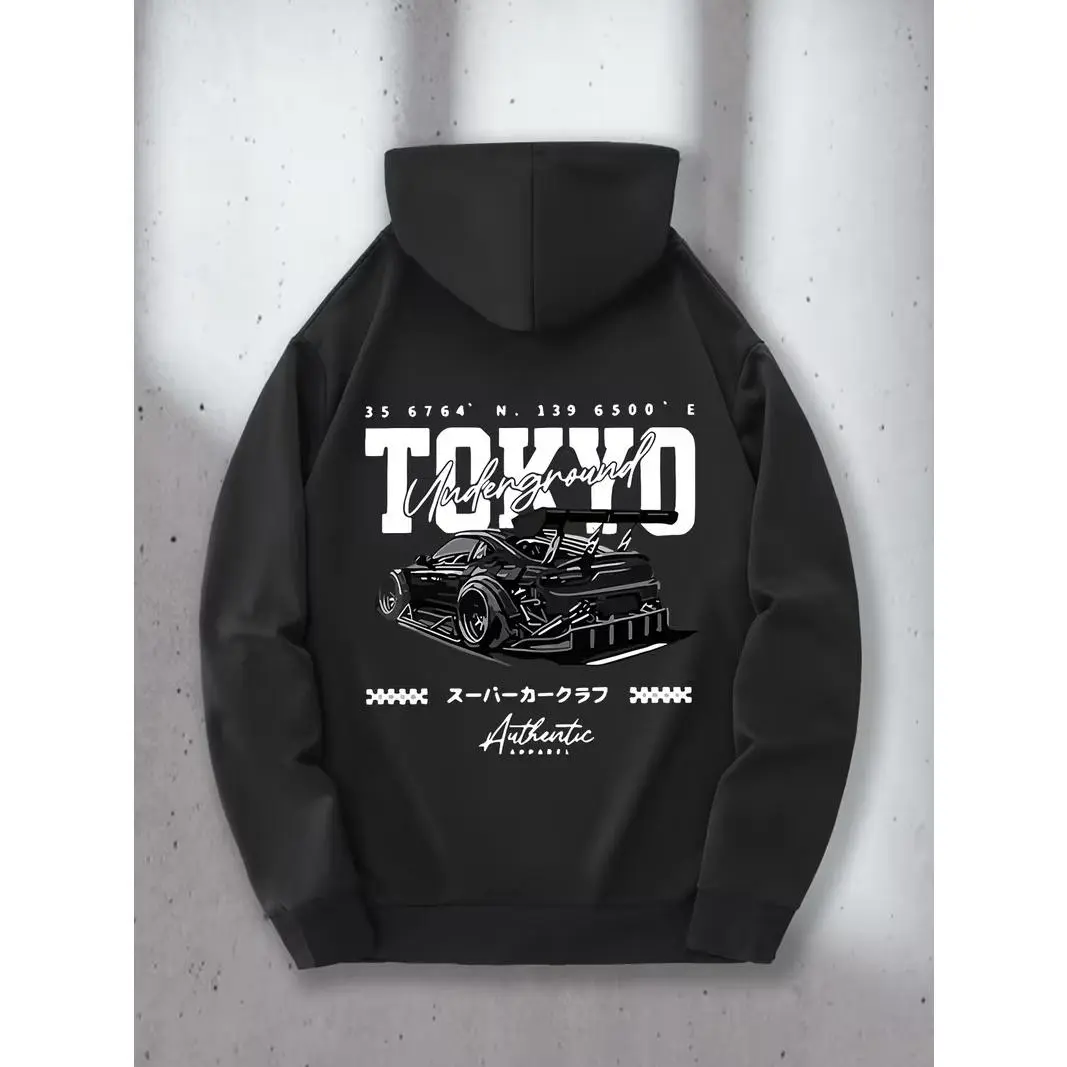 Tokyo JDM Race Car Graphic Oversized Cotton Hoodie, Comfort Fashion Outfit, Underground Drift Car Sweatshirt, Ideal Valentine Gift For Him, Best Holiday Present For Car Lover Friends Family, Trendy Streetwear Pullover Hooded Top