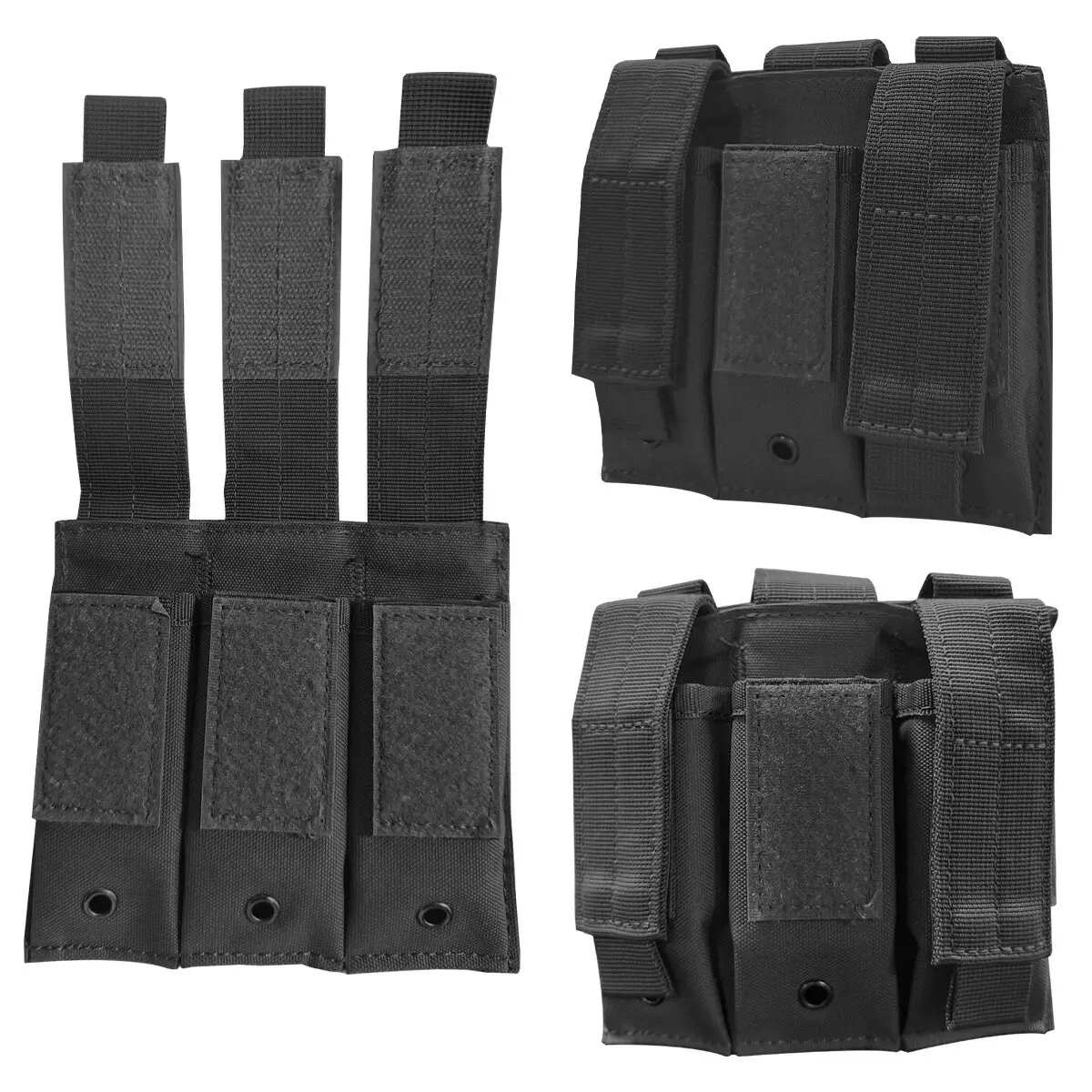 Molle Triple Pistol Magazine Pouch - Adjustable Tactical Accessory for 9mm, .40, .45 Calibers, Holds 3 Double-Stack or Single-Stack Magazines, EDC Organizer Holder for Gun Enthusiasts (No Flashlight Included)