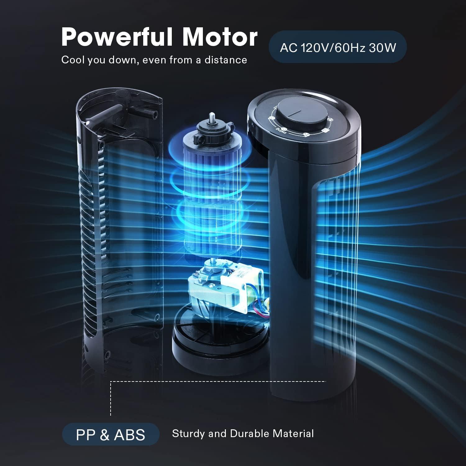 13'' Tower Fan, Bladeless Desk Fan with 3 Speeds and 70° Oscillation, Portable and Compact, Quiet Cooling Fan for Home and Office, Black