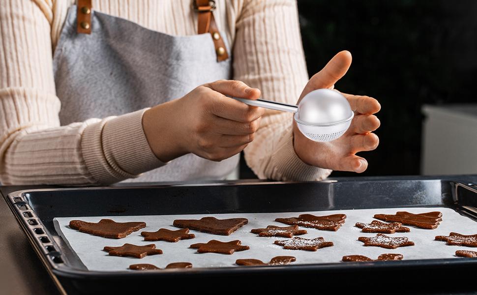 Stainless Steel Flour Duster for Baking, Long Handle Flour Sifter, Powdered Sugar Shaker Duster, Baking Sifter, Kitchen Gadgets, Baking Supplies