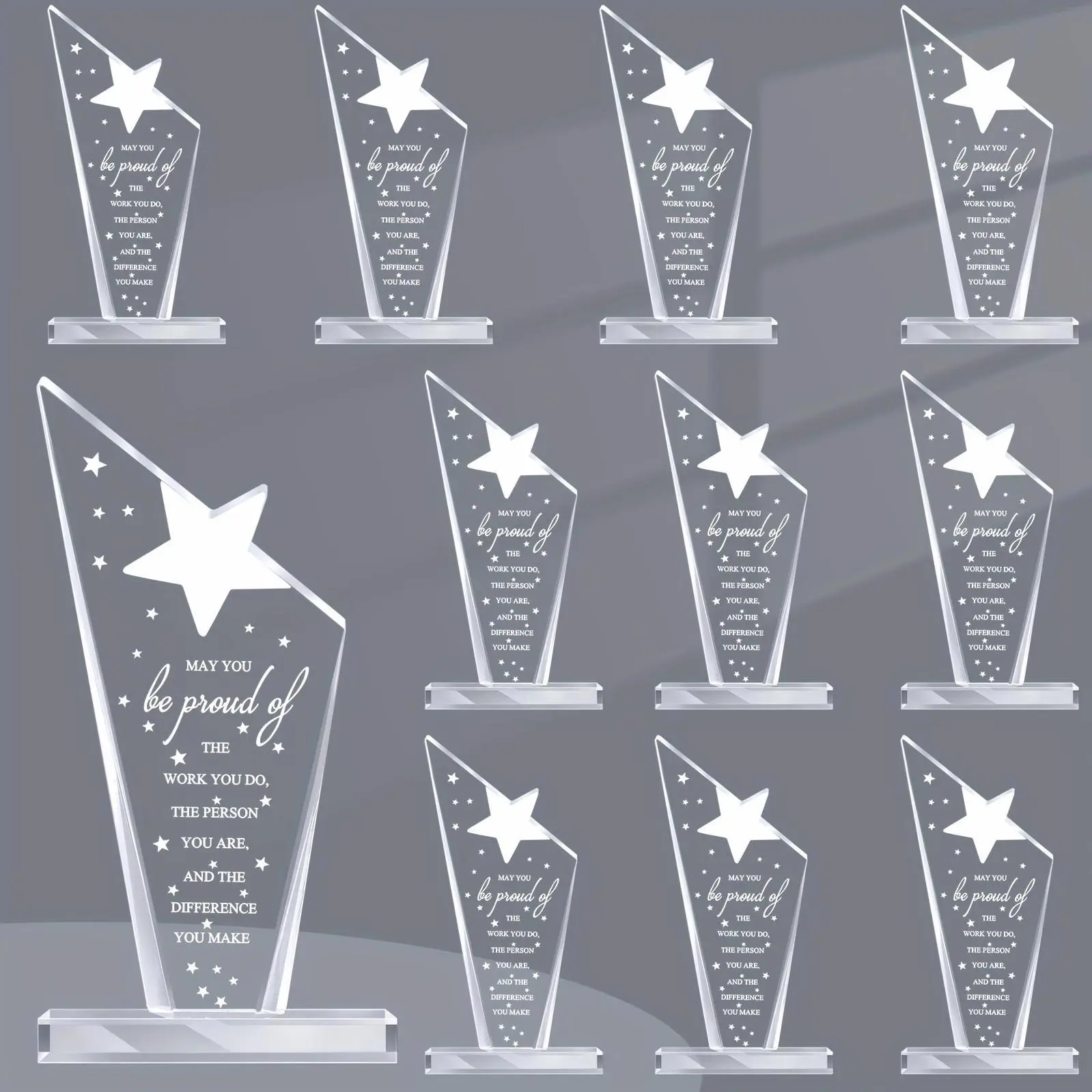 10pcs Stylish Acrylic Plaques Trophies - Employee Awards, Retirement Gift for Adults, Coworker Appreciation Prizes with "May You Be Proud Of The Work You Do" Sign for Farewell Goodbye Gifting