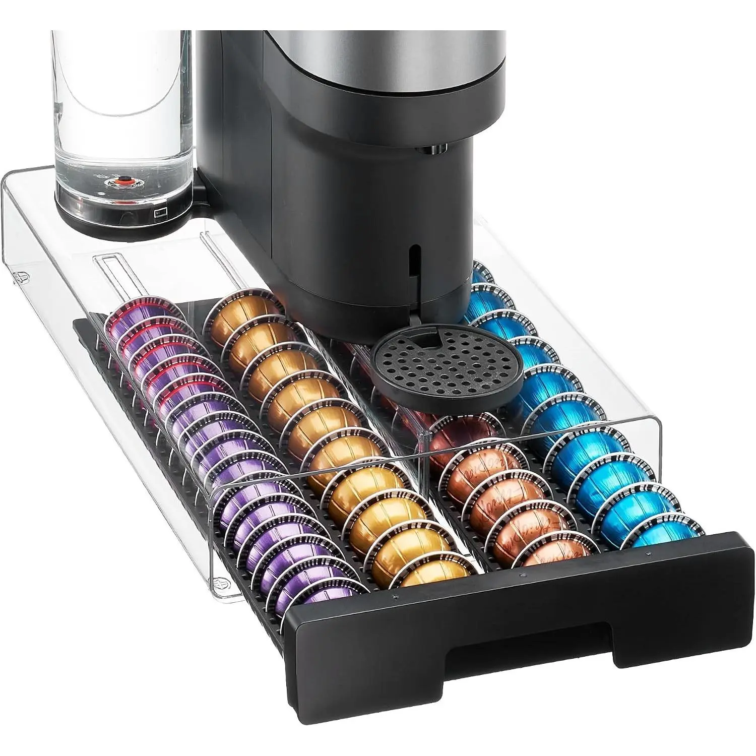 Coffee Pod Drawer Organizer for Nespresso Vertuo Pods, Holds 40 Large or 60 Small Capsules, Acrylic Coffee Pod Holder with Smooth Pull-Out, Anti-Slip Clear Storage