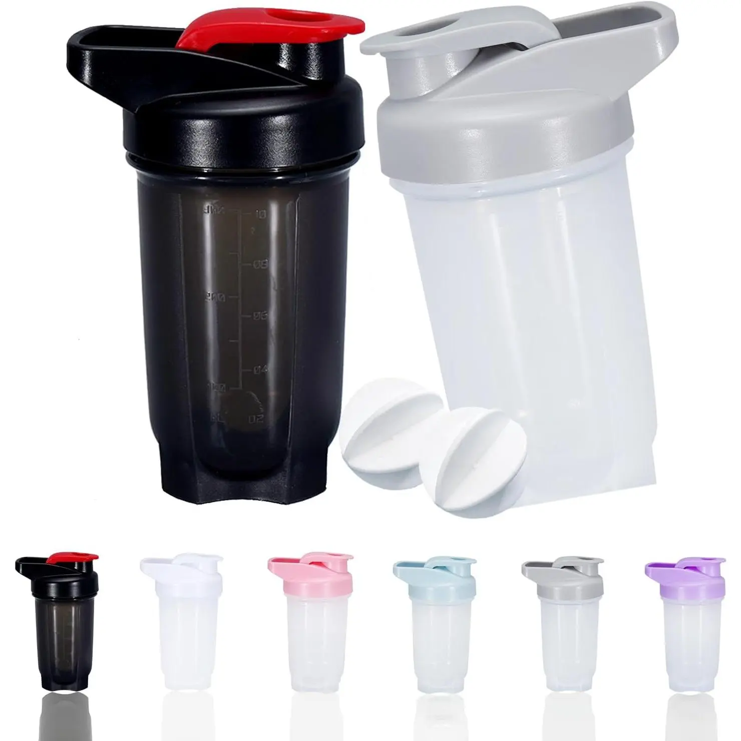 outdoor sports Shaker Bottle Protein Shakes Cup and 10-Ounce/300ML ShakerBottle with Whisk Balls, Protein ShakerBottles Set,Non-BPA plastic (Black+Grey(2PCS))