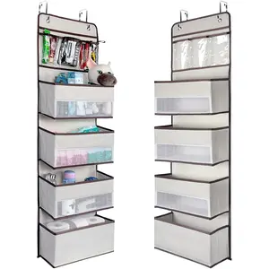 2 Pack Over The Door Organizer, Wall Organizer with 4 Large Capacity Organizers and 3 Small Pockets for Baby, Toys, Cosmetics, and Sundries (Beige)