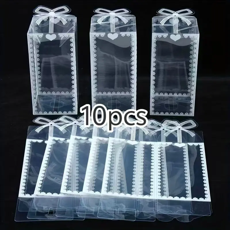10Pcs Clear Printed PVC Gift Box Design Solid Color Plastic Packaging Case for Birthday Wedding Valentine Valentines Boxes Home Party Decor Gift Wrapping