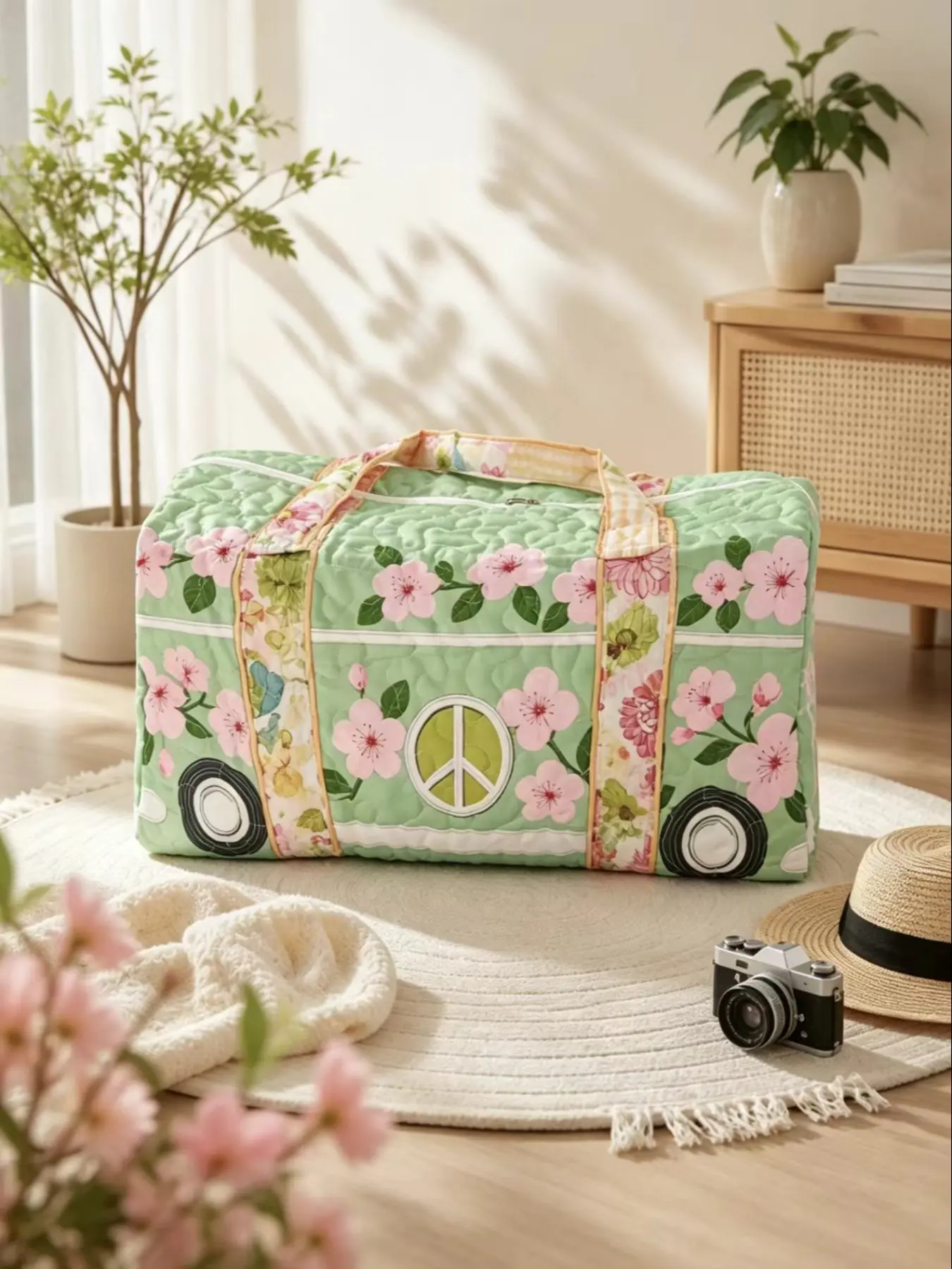 Printed Quilted Handbag, Large Capacity Soft Quilted Weekend Travel Bag, Lightweight Overnight Fitness Luggage, Ideal for Outdoor Trips and Vacations