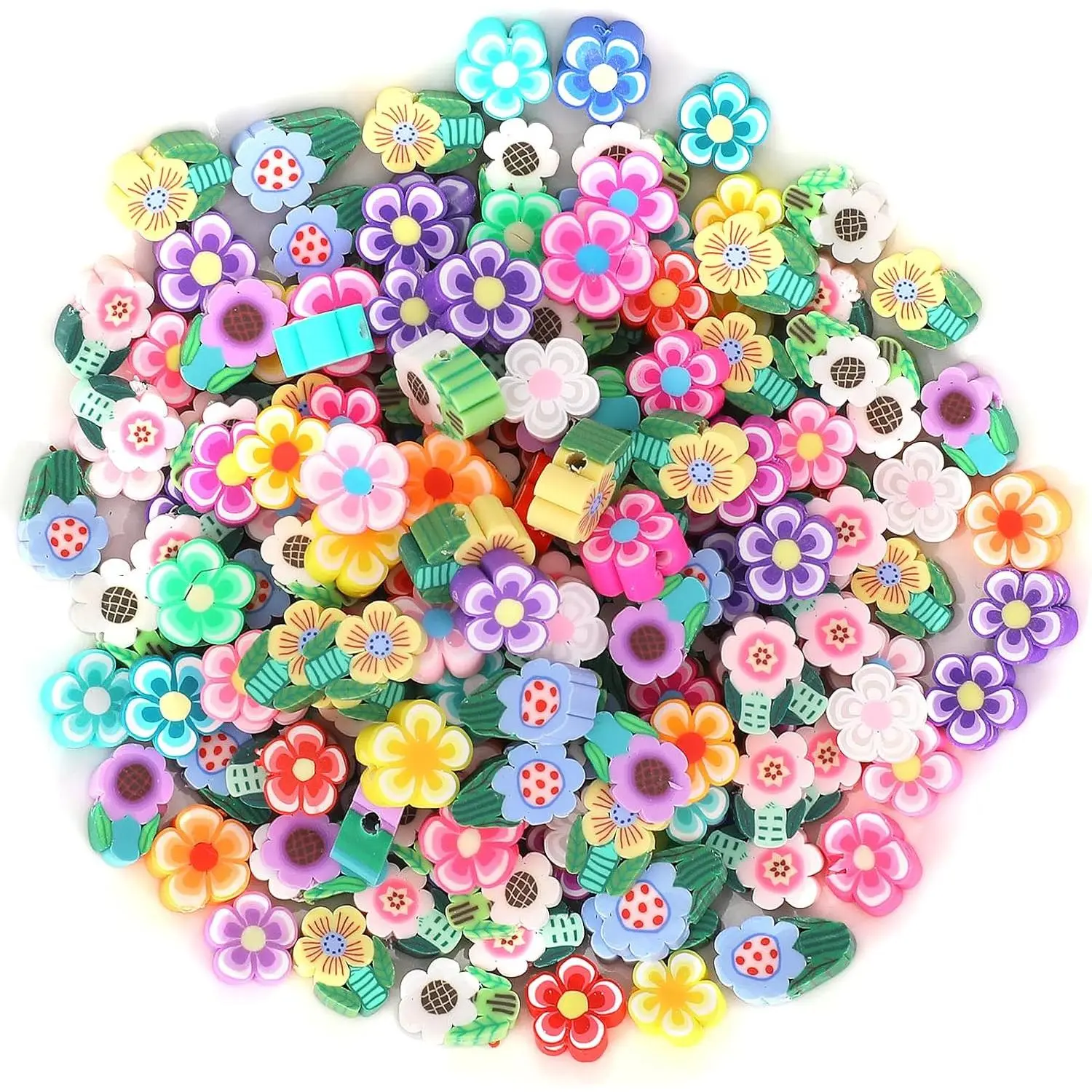 200 count   Clay Beads, Cute Flower Polymer Clay Beads Charms, 2 Shapes Colorful Flower Spacer Beads Charms for Earring Bracelets Necklace  DIY Crafts Making Supplies