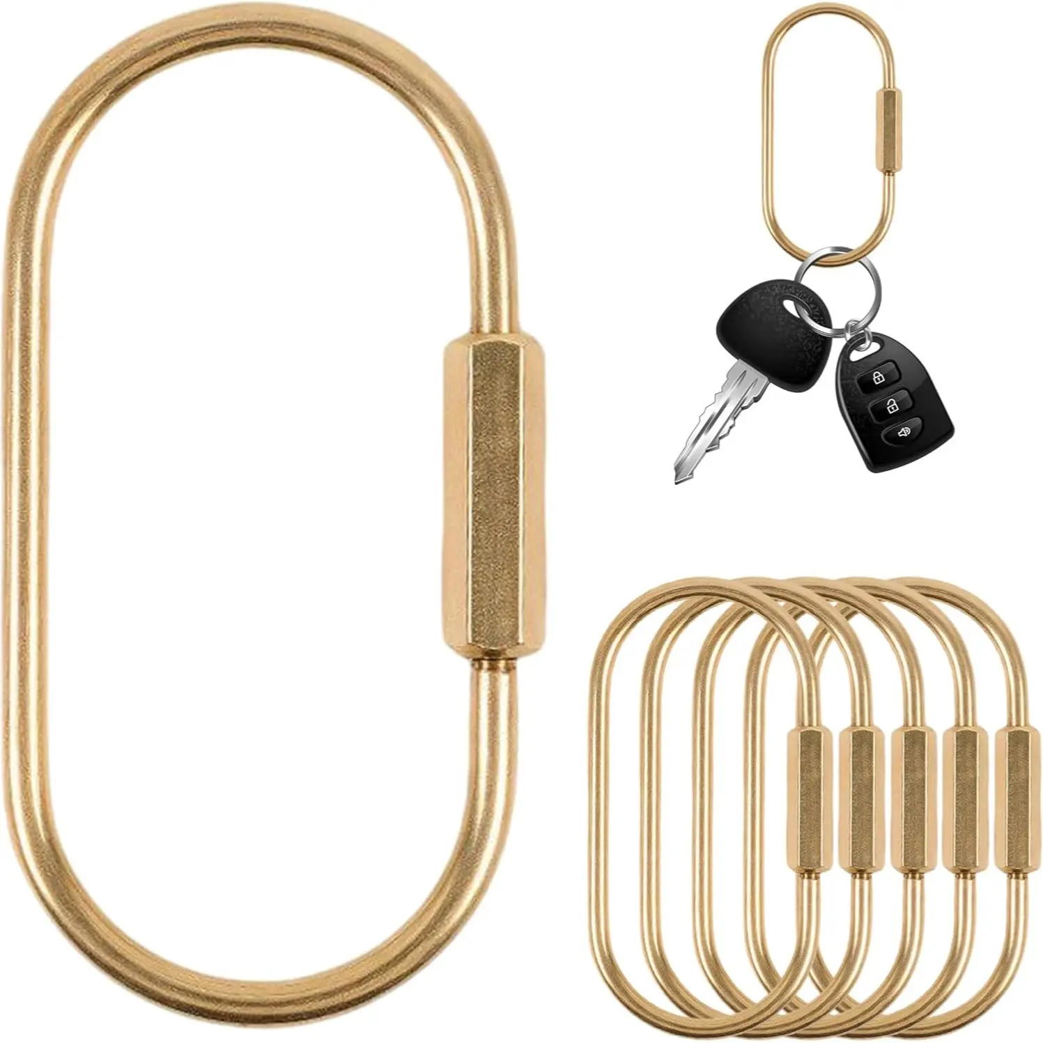 Key Chain Clips Gold,Key Ring Clip for Key,Purse Bag Charm Carabiner Clasp | 6Pcs Locking Carabiner Clip Keychain,Small Screw Lock Oval Keyring,Anti-Lost Charm Holder for Handbag,Large Capacity,Solid Premium Brass