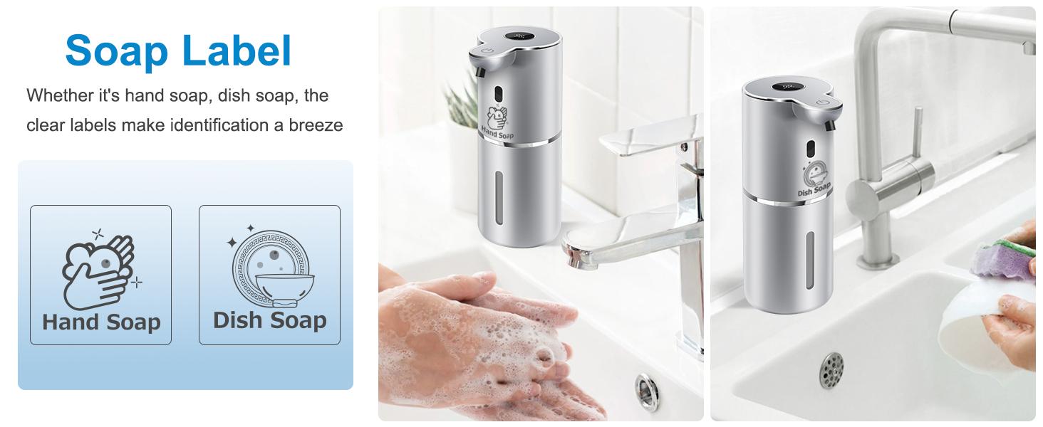 Automatic Foaming Soap Dispenser 12.8oz, Rechargeable & 6 Levels Foaming Adjustable with Digital Display, Wall Mount, Waterproof, Touchless Hand/Dish Soap Dispenser for Kitchen, Bathroom, Hotel