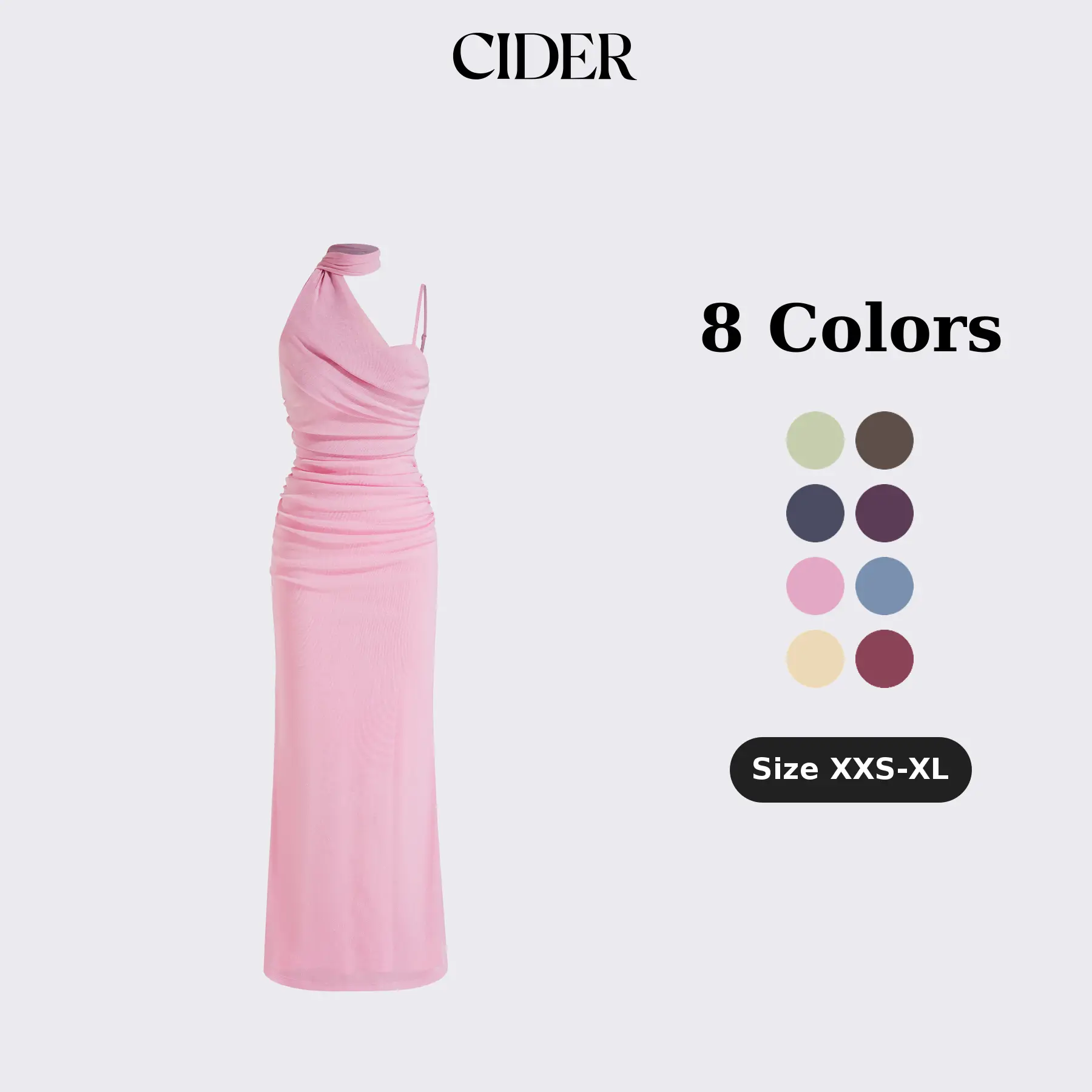 Cider Mesh Halter Neckline Ruched Maxi Dress With Scarf