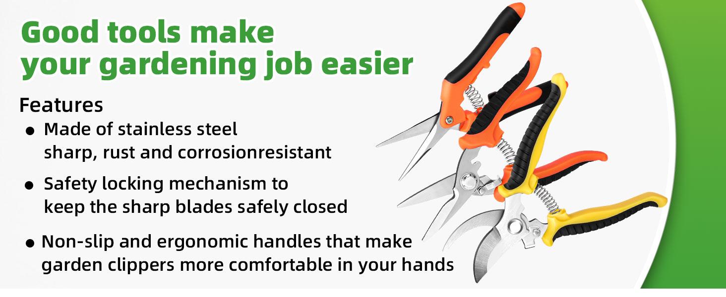 3 Pack Garden Pruning Shears, Stainless Steel Shears, Gardening Shears, Scissors, Garden Clippers, Pruning Snips, Pruning Shears for Gardening Tools