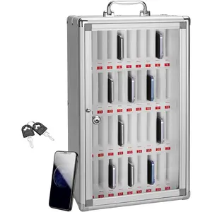 36 Slots Pocket Chart Wall-Mounted Lockable Cell Phone Locker Storage Cabinet with Handle for Enterprise & Classroom - Silver