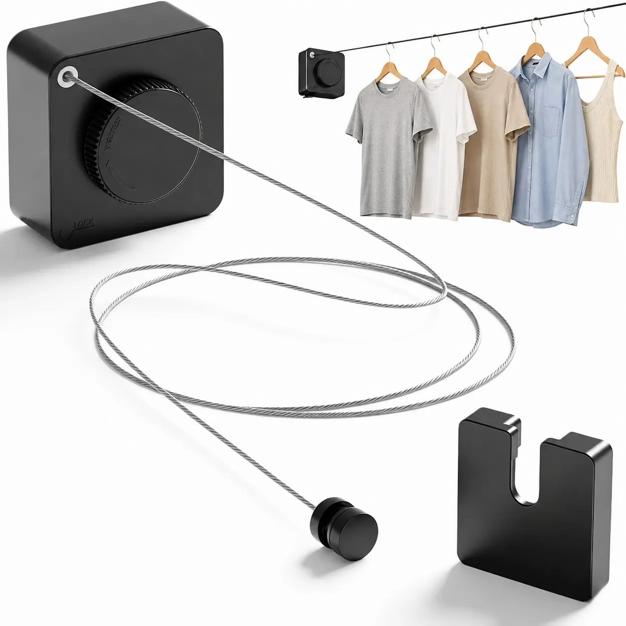15.7Ft Retractable Clothesline Indoor & Outdoor, Heavy Duty Anti-Sag Wall Mounted Stainless Steel Laundry Drying Line for Balcony, Laundry Room, Bathroom, Motorhome, Dormitory, Travel