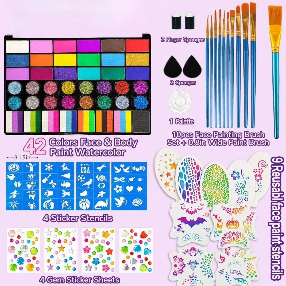 42‑Color Water‑Soluble Body Paint Palette, Halloween Christmas Stage Makeup, Face & Body Painting Cosmetic Supplies