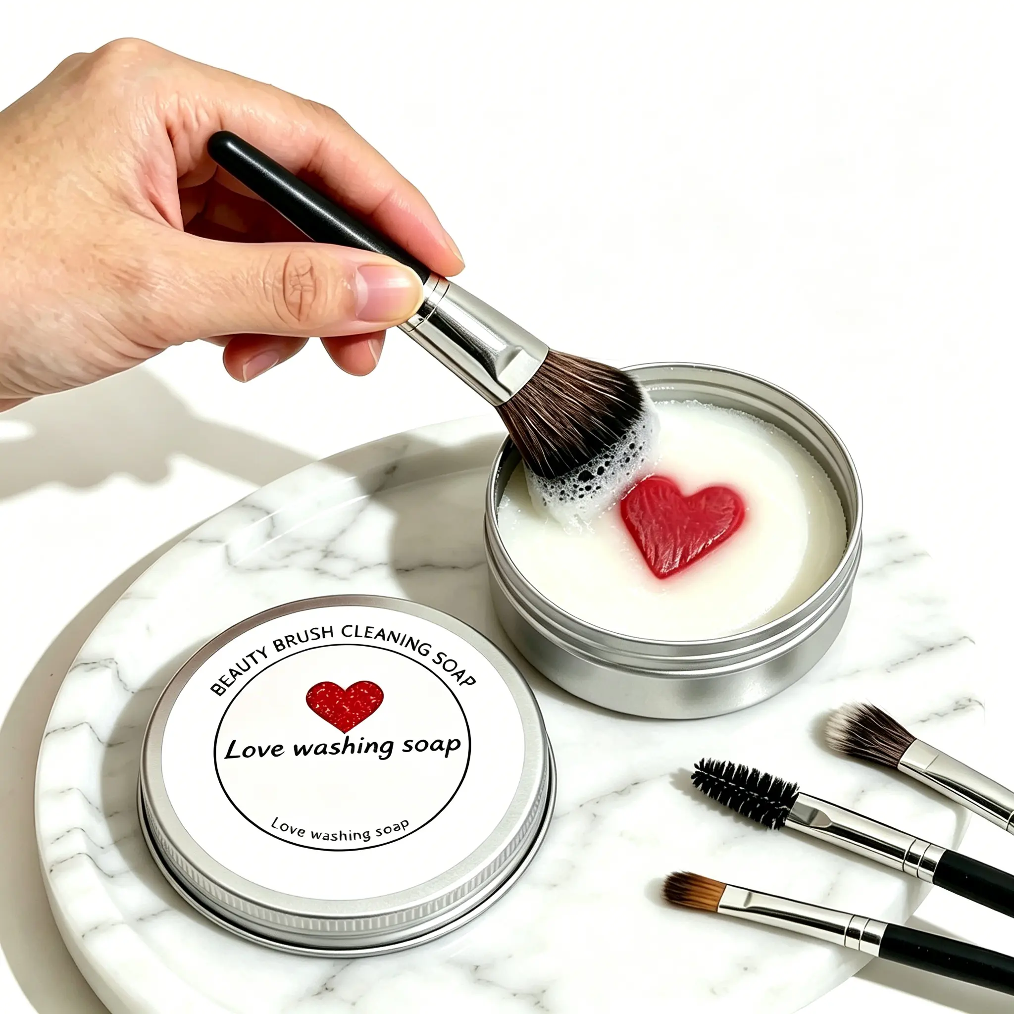 Solid Makeup Brush Cleaner Soap with Silicone Pad, 3.52oz Deep Cleansing Formula for Cosmetic Brushes - Single Item, Heart(3.52Oz)