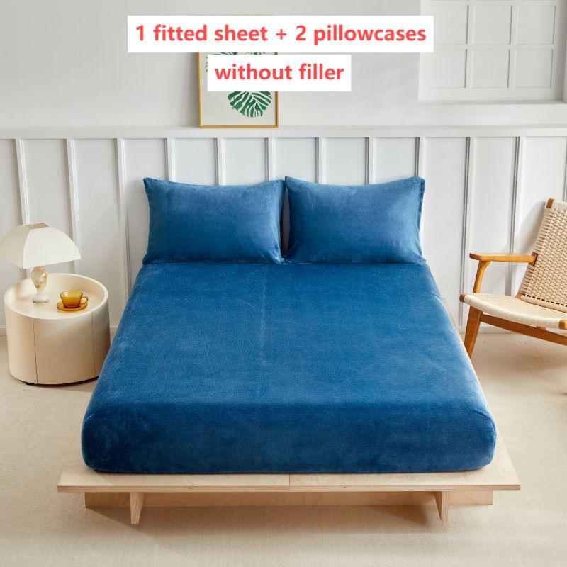 Solid Color Flannel Bed Sheet Set, Boho Fitted Sheet, 3 Counts/set Including 1 Count Bed Sheet & 2 Counts Pillowcase without Filler, Soft Comfortable Bedding Set for Bedroom