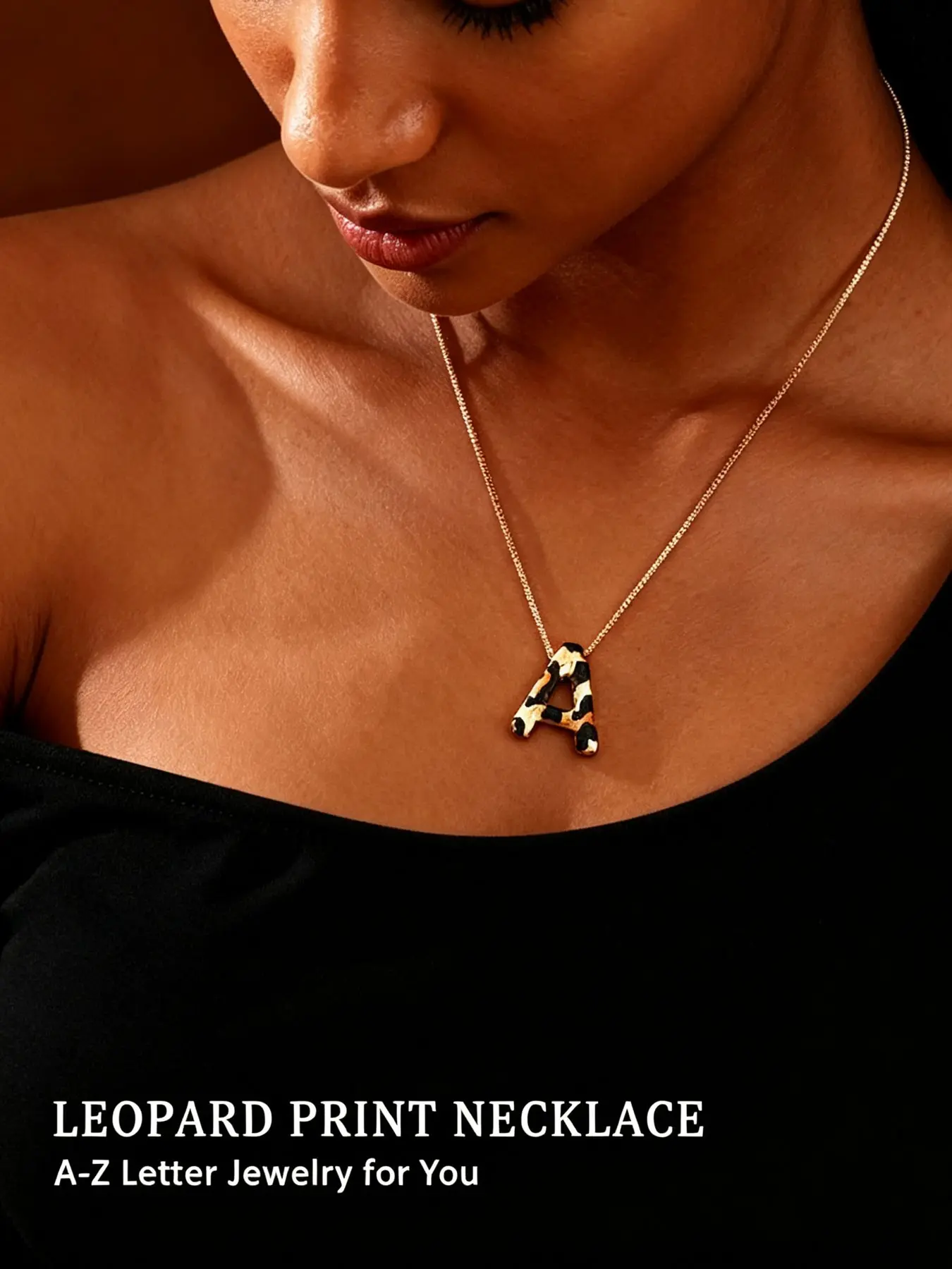 Women's Leopard Print Necklace, Bold Letter Pendant, Personalized Az Combination Jewelry, Stylish Accessory for Everyday Wear