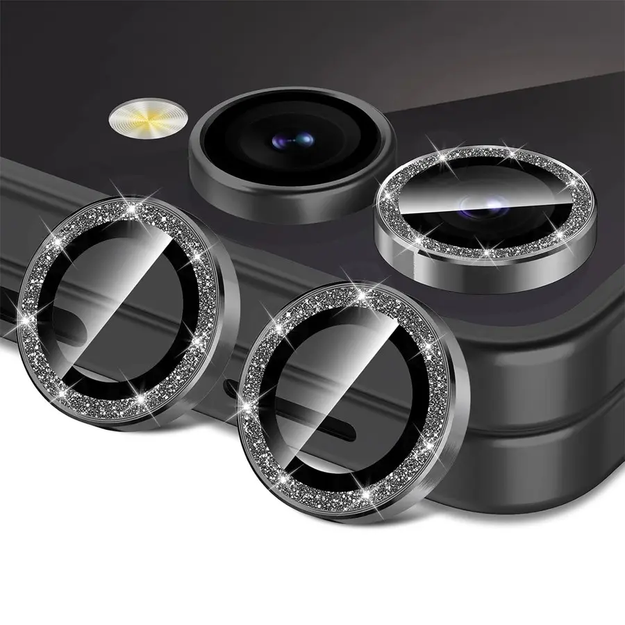 4-Pack Glitter Camera Lens Protector for Samsung Galaxy Z Flip 7 | Individual Aluminum Alloy Ring Tempered Glass, Strong Adsorption, Scratch-Resistant | Ultra-Thin HD Clear Lens Cover